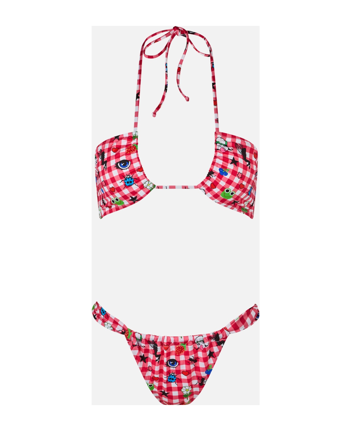 MC2 Saint Barth Women Beandeau Bikini Dahelle With Gingham And Fancy Print | Beepy Bella Special Edition - RED
