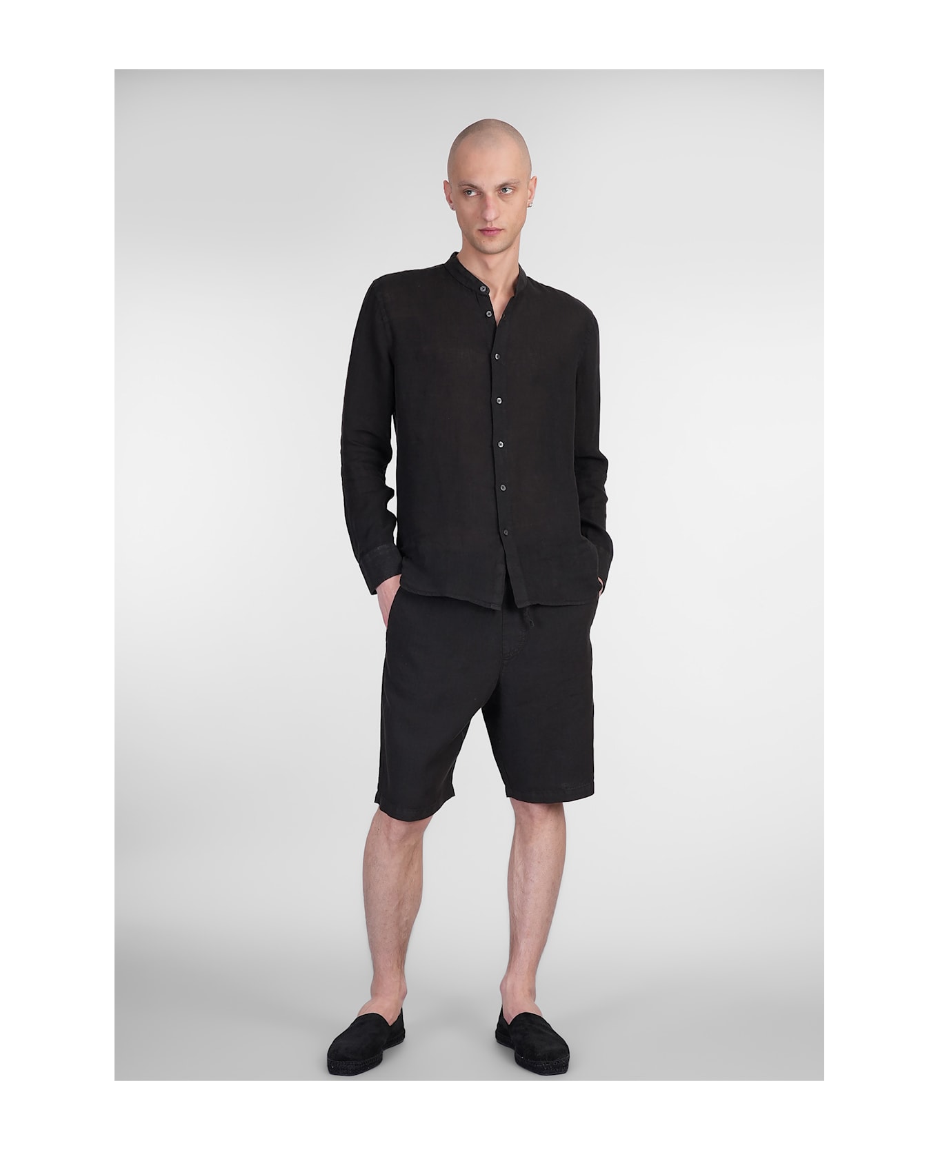 120% Lino Shorts In Black Linen - black