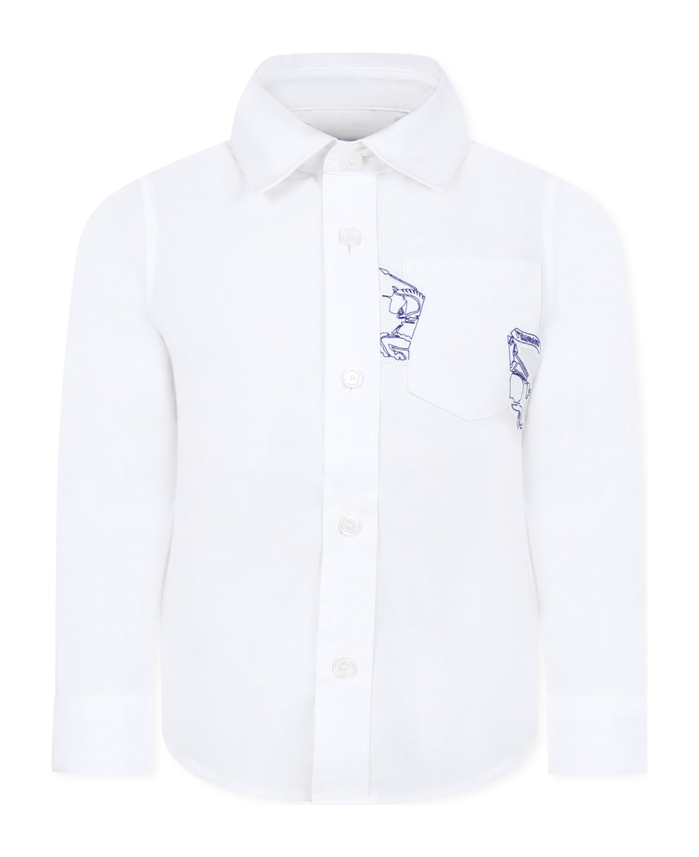 Burberry White Shirt For Boy With Equestrian Knight - White