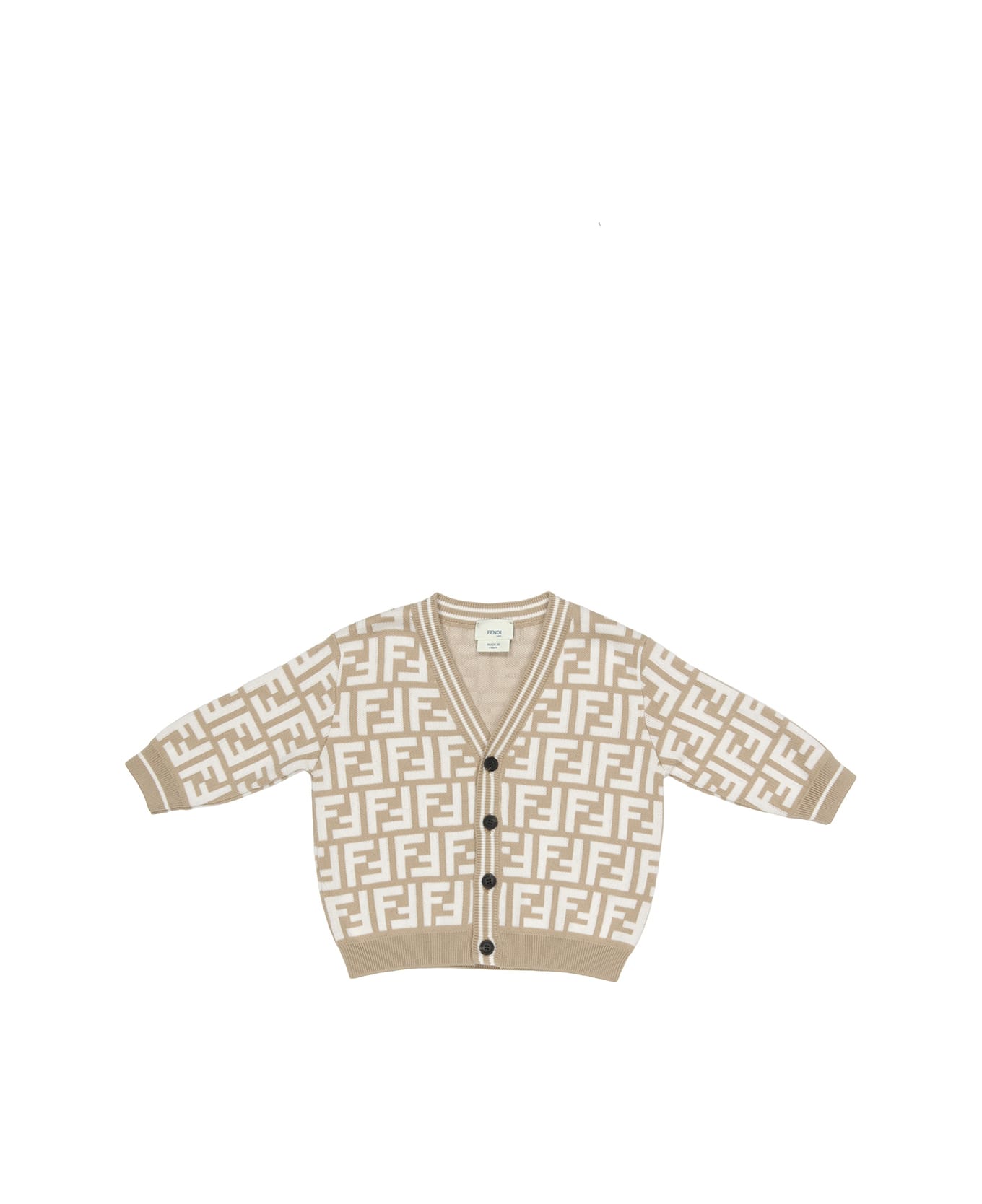 Fendi Beige And White Cardigan With Monogram Motif - Brown