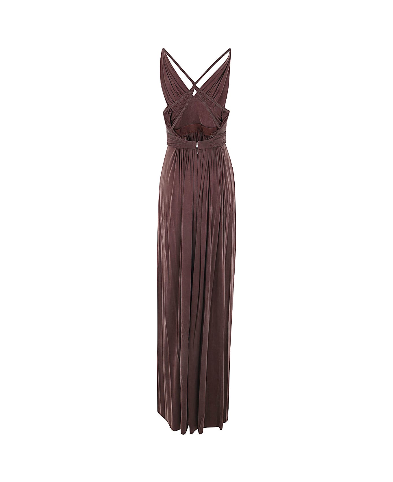 Elisabetta Franchi Thin Strap Long Dress With Slit - Dark