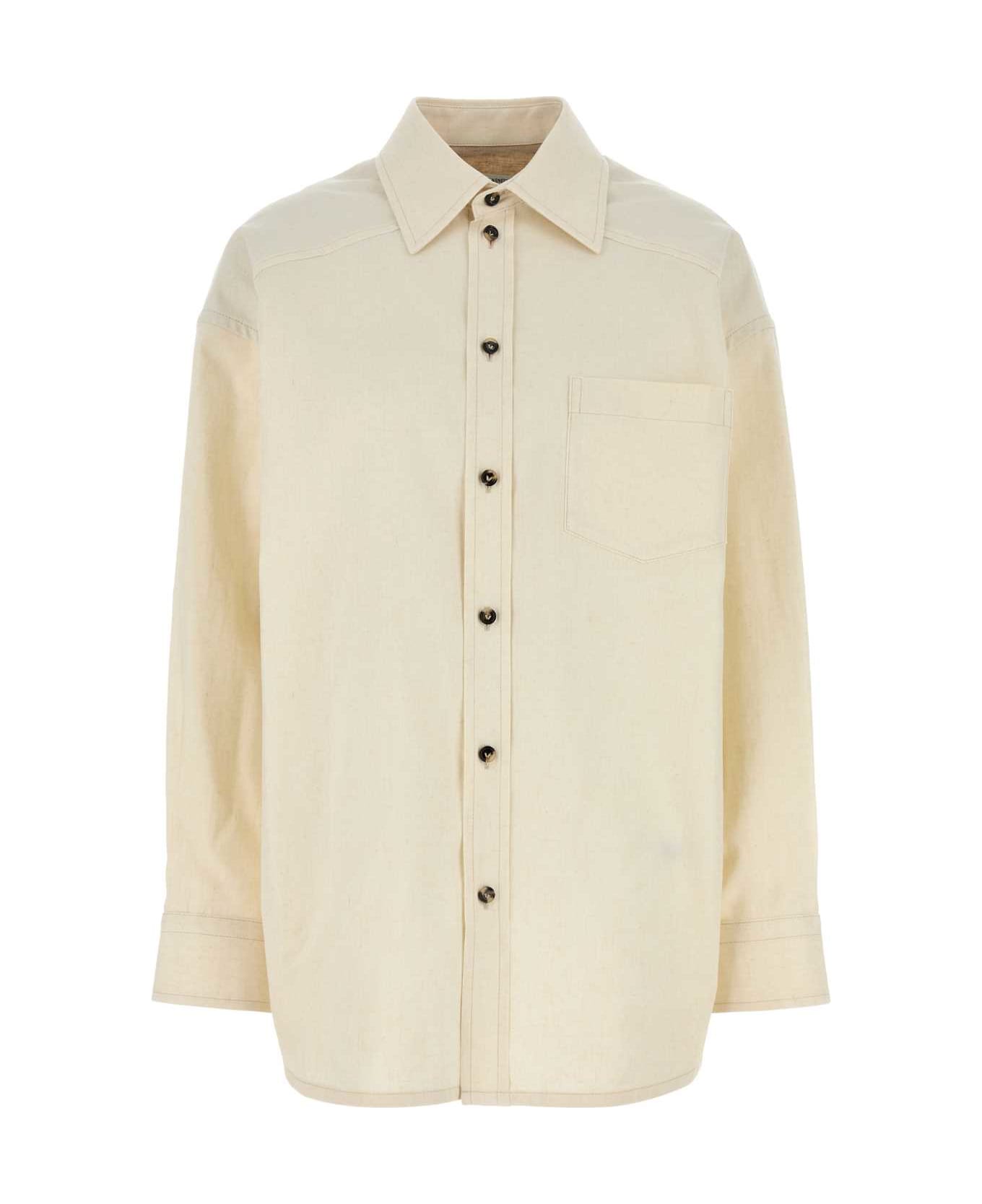 Bottega Veneta Melange Ivory Poplin Oversize Shirt - TOILE