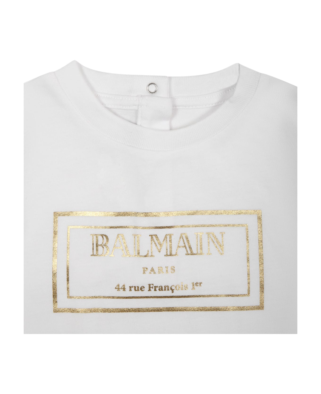 Balmain White T-shirt For Babies With Gold Logo - White