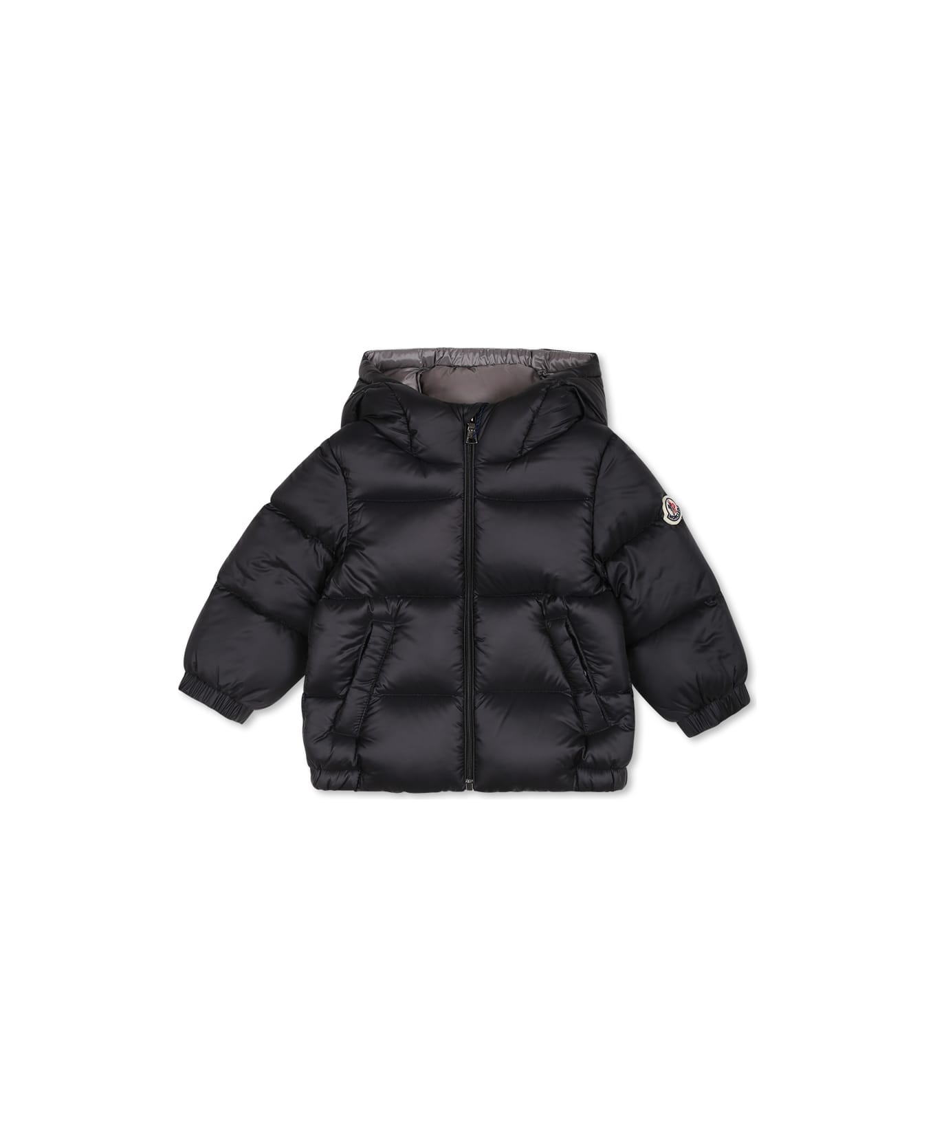 Moncler Black New Macaire Down Jacket For Baby Boy With Logo - Black