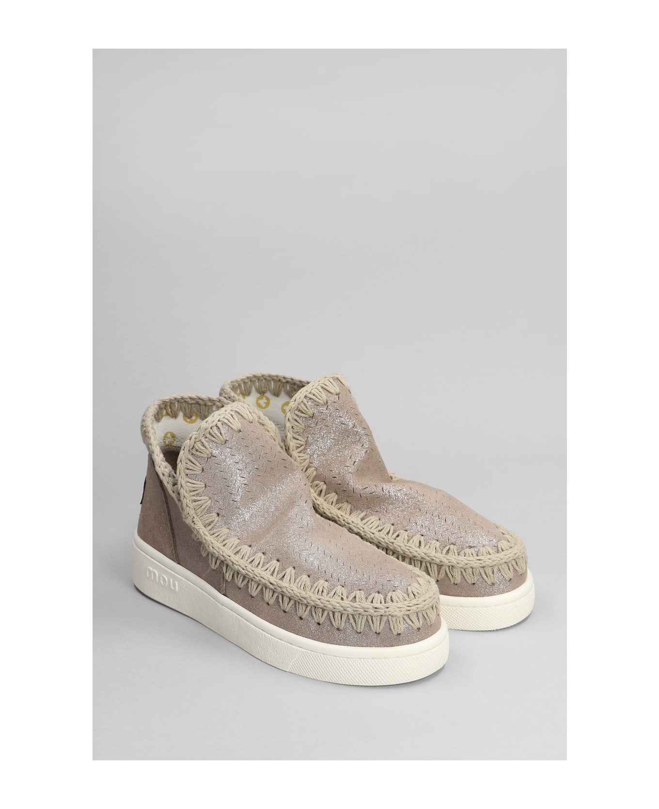 Mou Eskimo Sneaker Low Heels Ankle Boots In Grey Glitter - grey