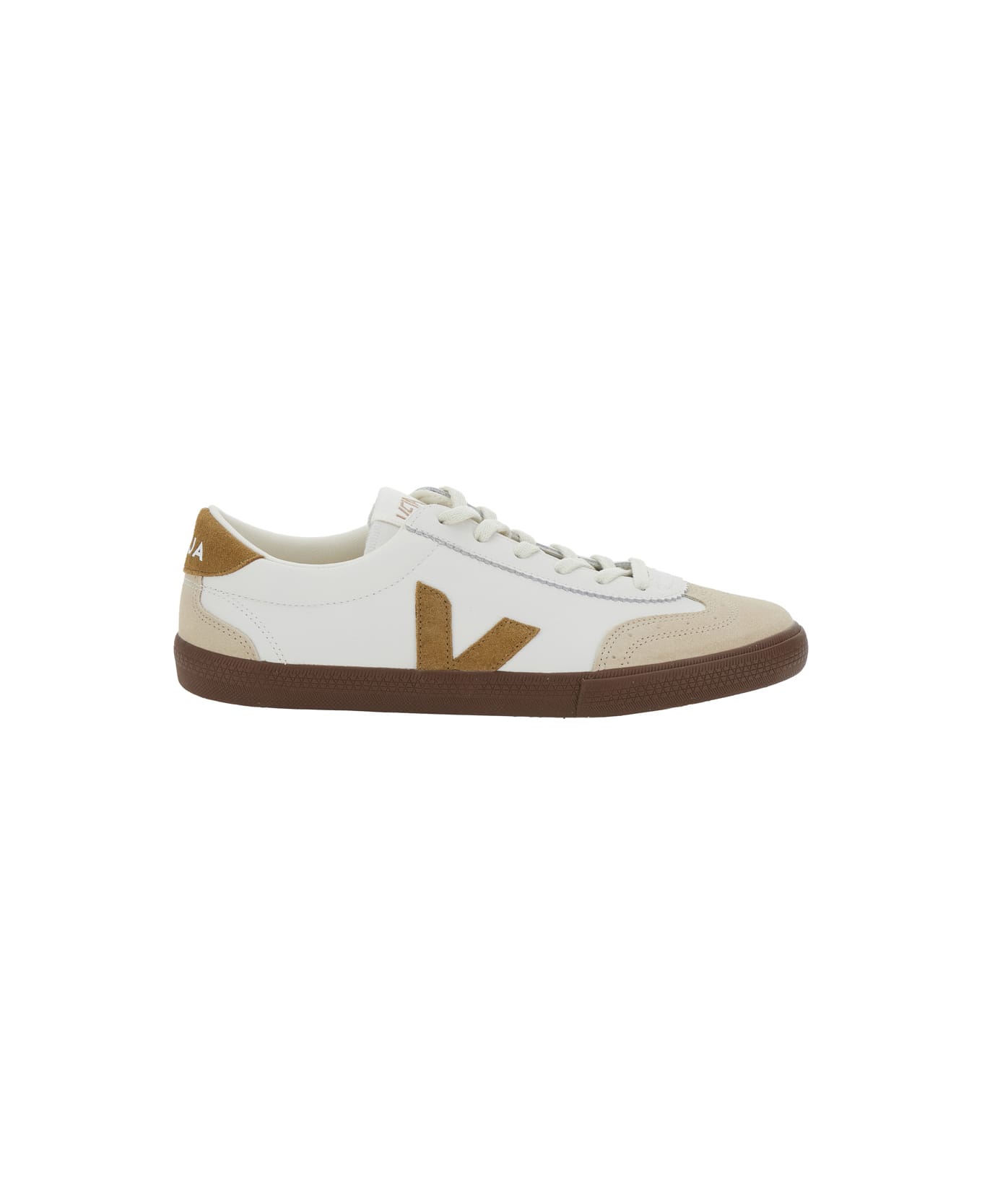 Veja 
volley
 White Low Top Sneakers With Contrasting Heel With Logo Lettering And Logo Patch On The Side In Leather Unisex - White