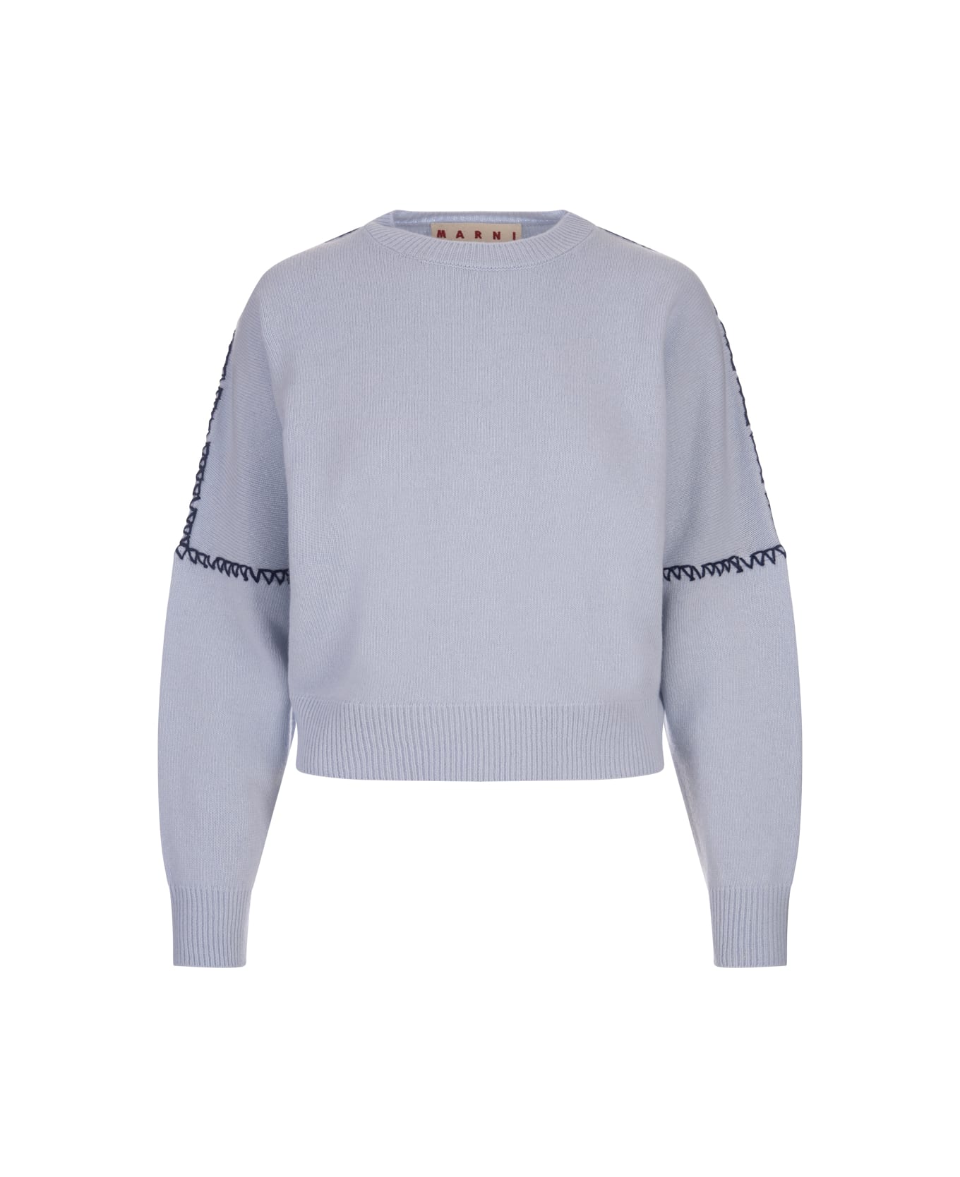 Marni Light Blue Sweater With Logo And Stitching - Blue