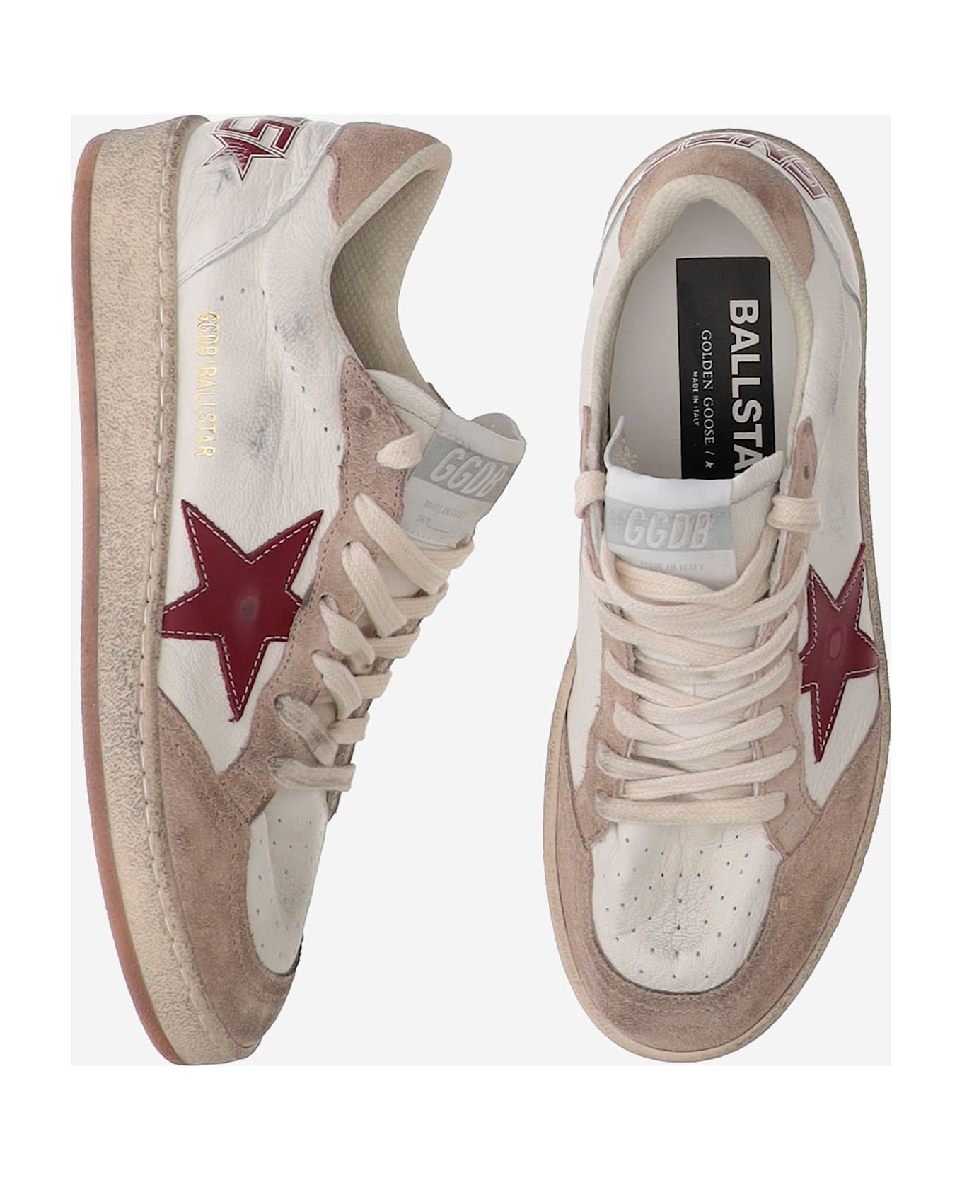 Golden Goose 'ball Star' White Leather Sneakers - Red