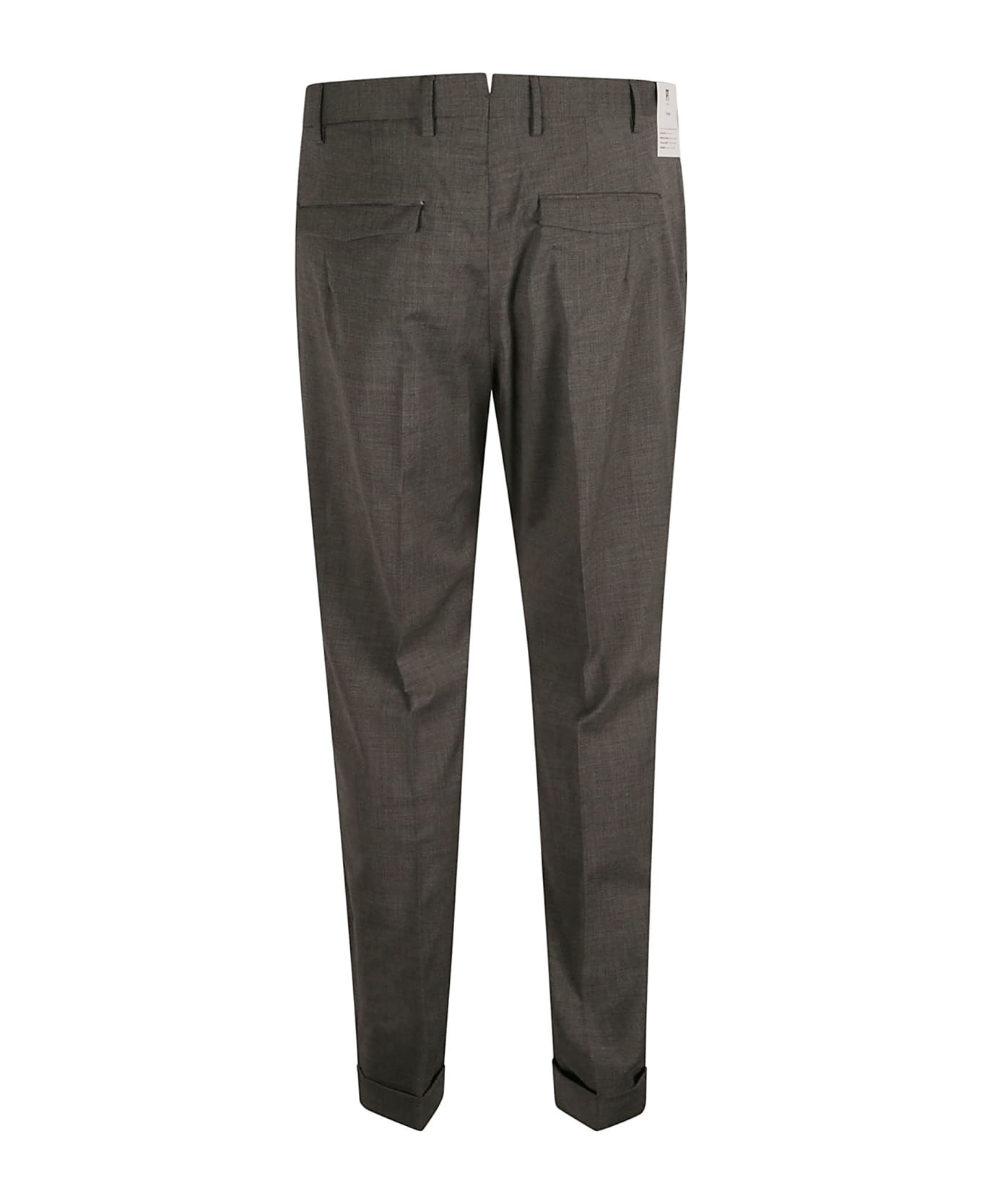 PT Torino Logo Patched Slim Fit Plain Trousers - Grey ボトムス
