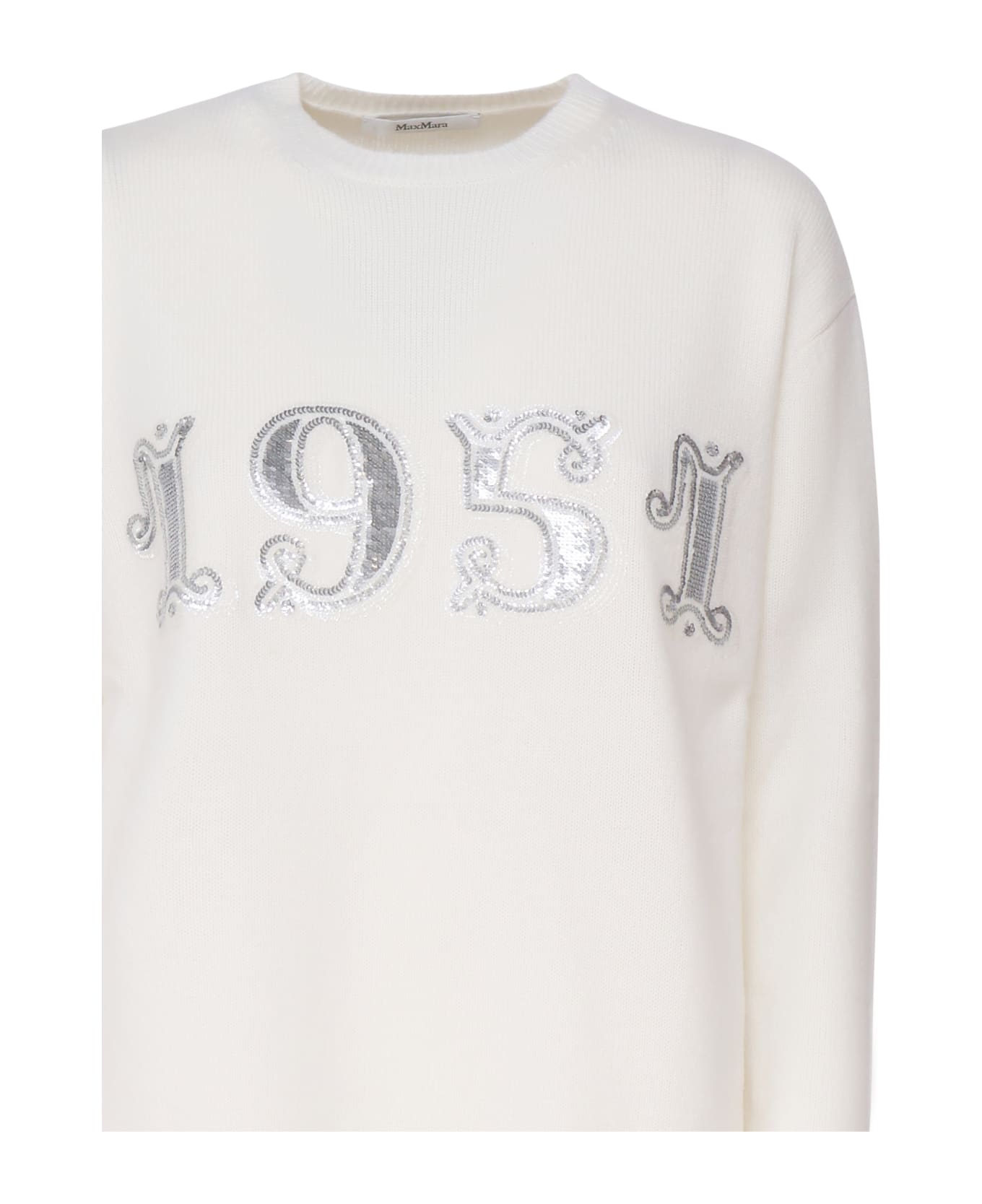 Max Mara Plata Pullover In Wool, Cashmere And Sequins - White