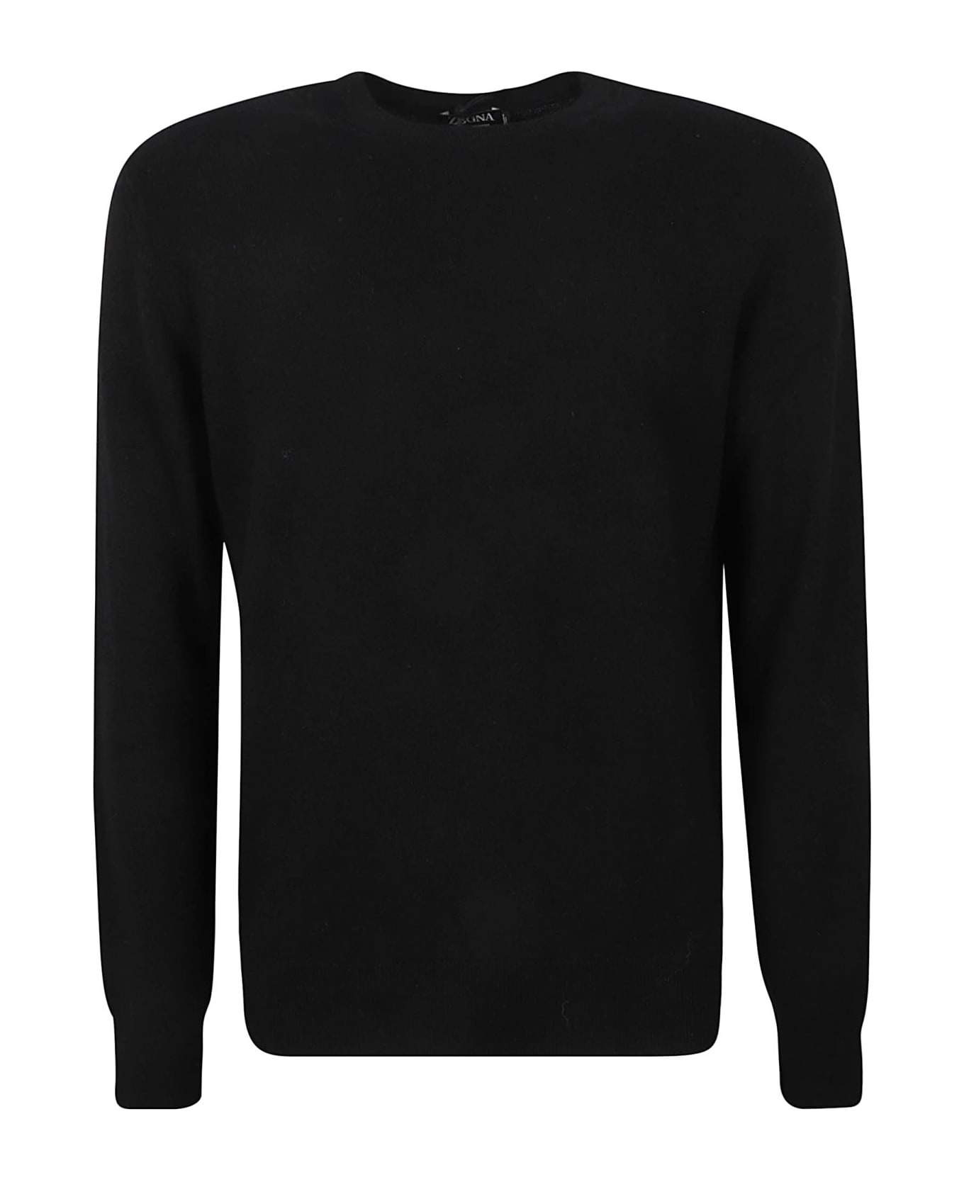Zegna Round Neck Plain Ribbed Sweater - Black
