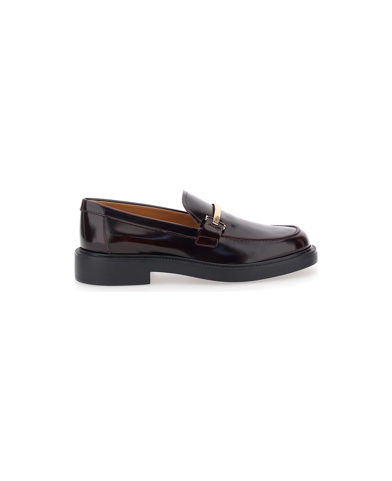 Tod's Brown Loafers With Logo Plaque In Leather Woman - Brown