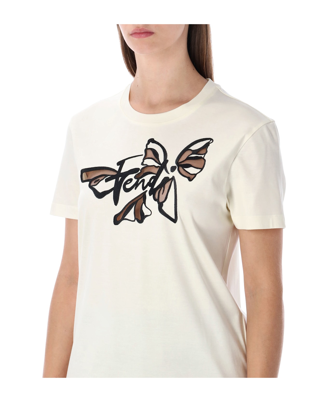 Fendi Cotton Logo Butterfly T-shirt - OFF WHITE