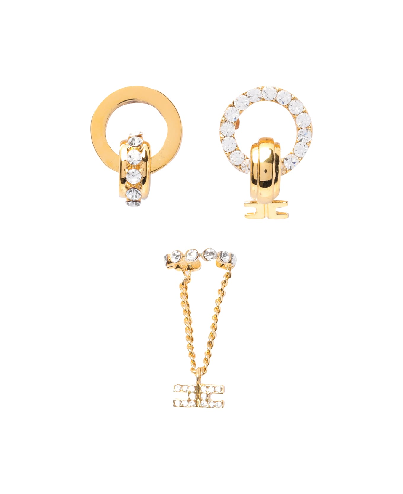 Elisabetta Franchi Strass Circle Earrings Tris - Golden