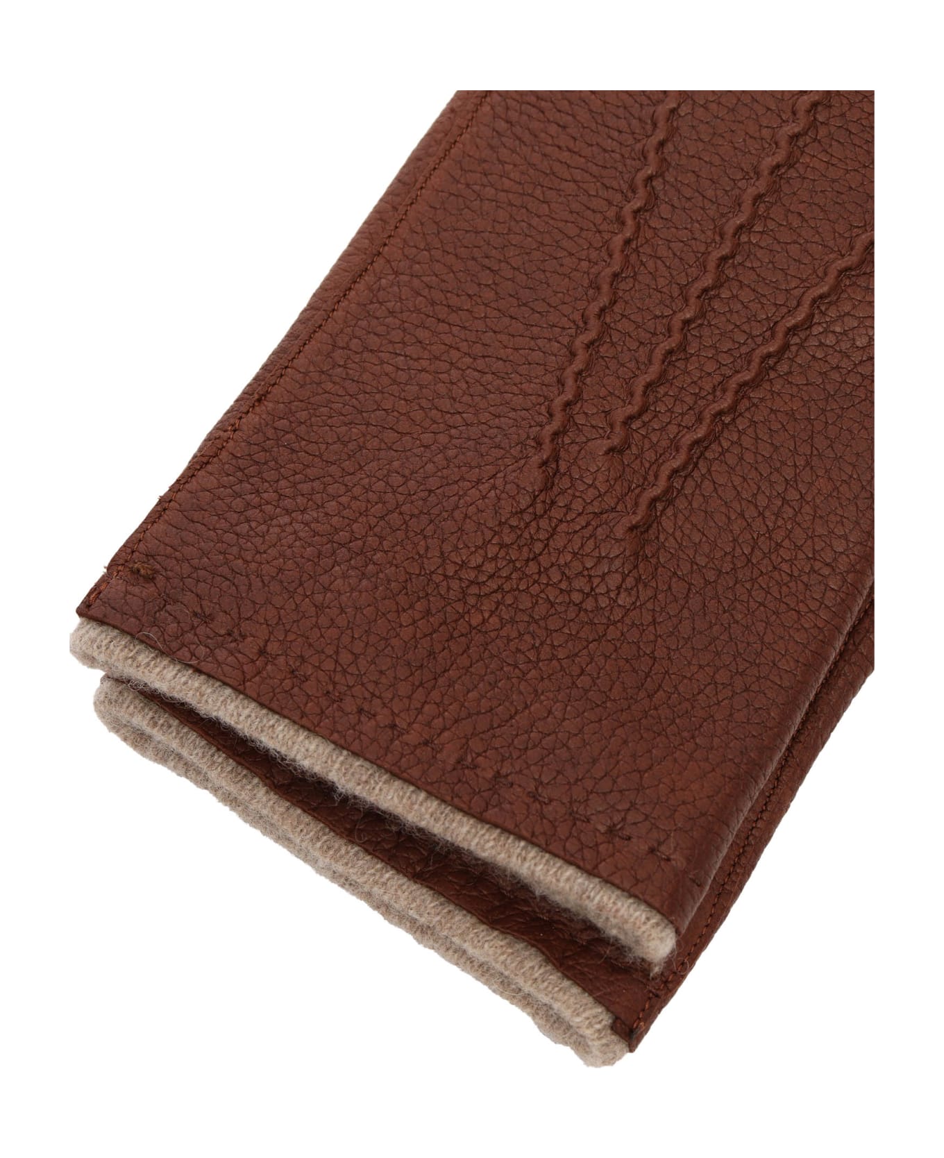Orciani Grained Leather Gloves - BROWN