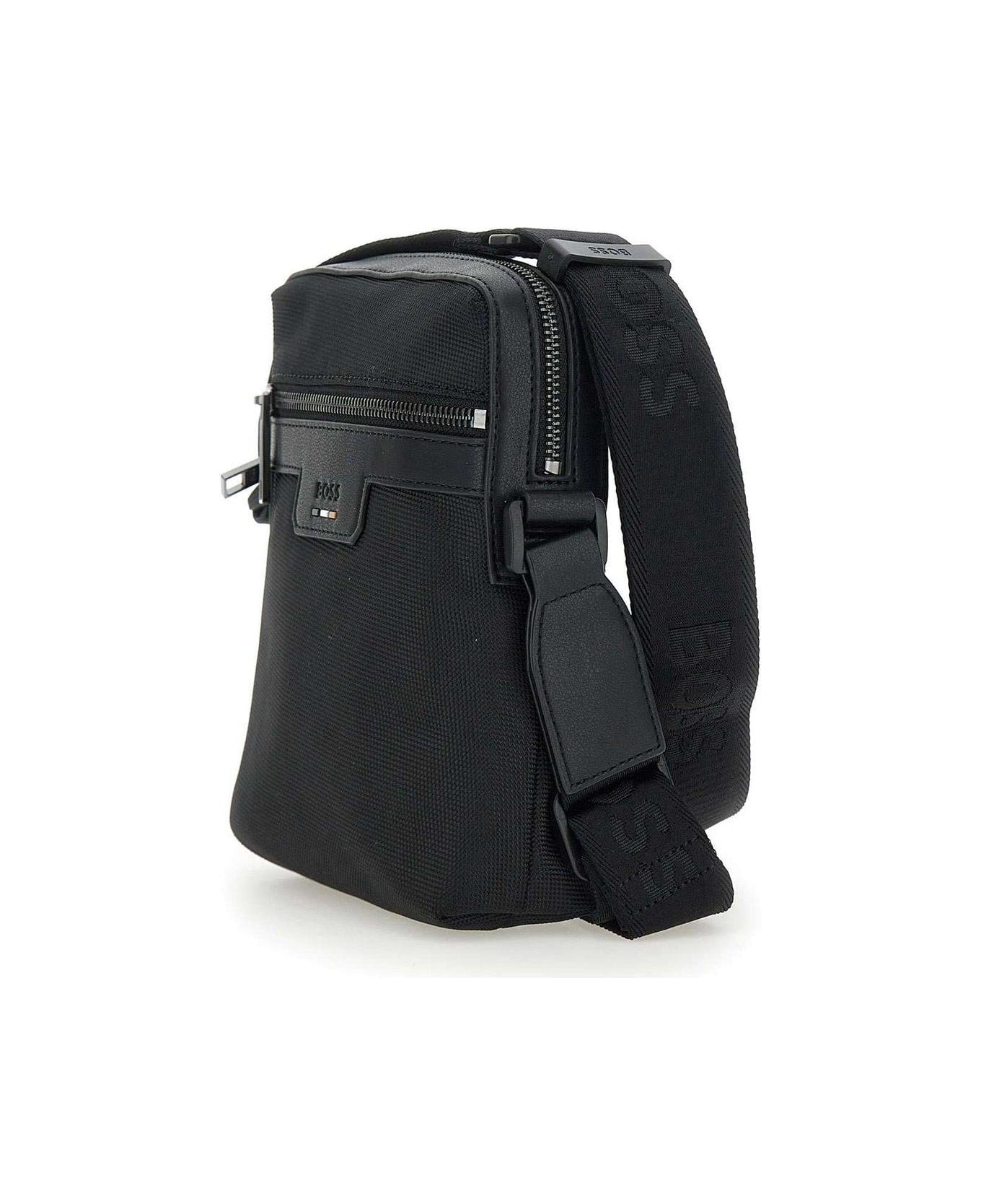 Hugo Boss Logo Debossed Zip-up Messenger Bag - Black