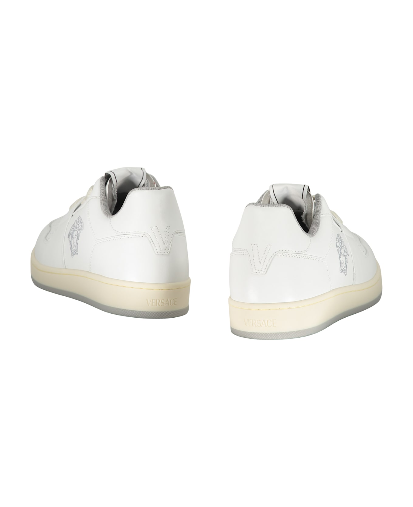 Versace Logo Detail Leather Sneakers - White