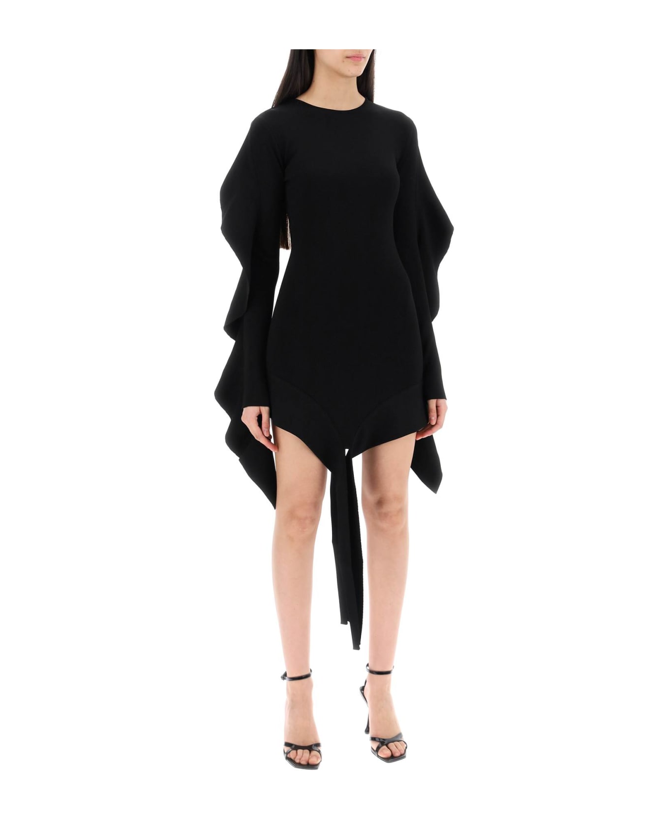 Mugler Asymmetric Mini Dress With Ruffle Details - Black