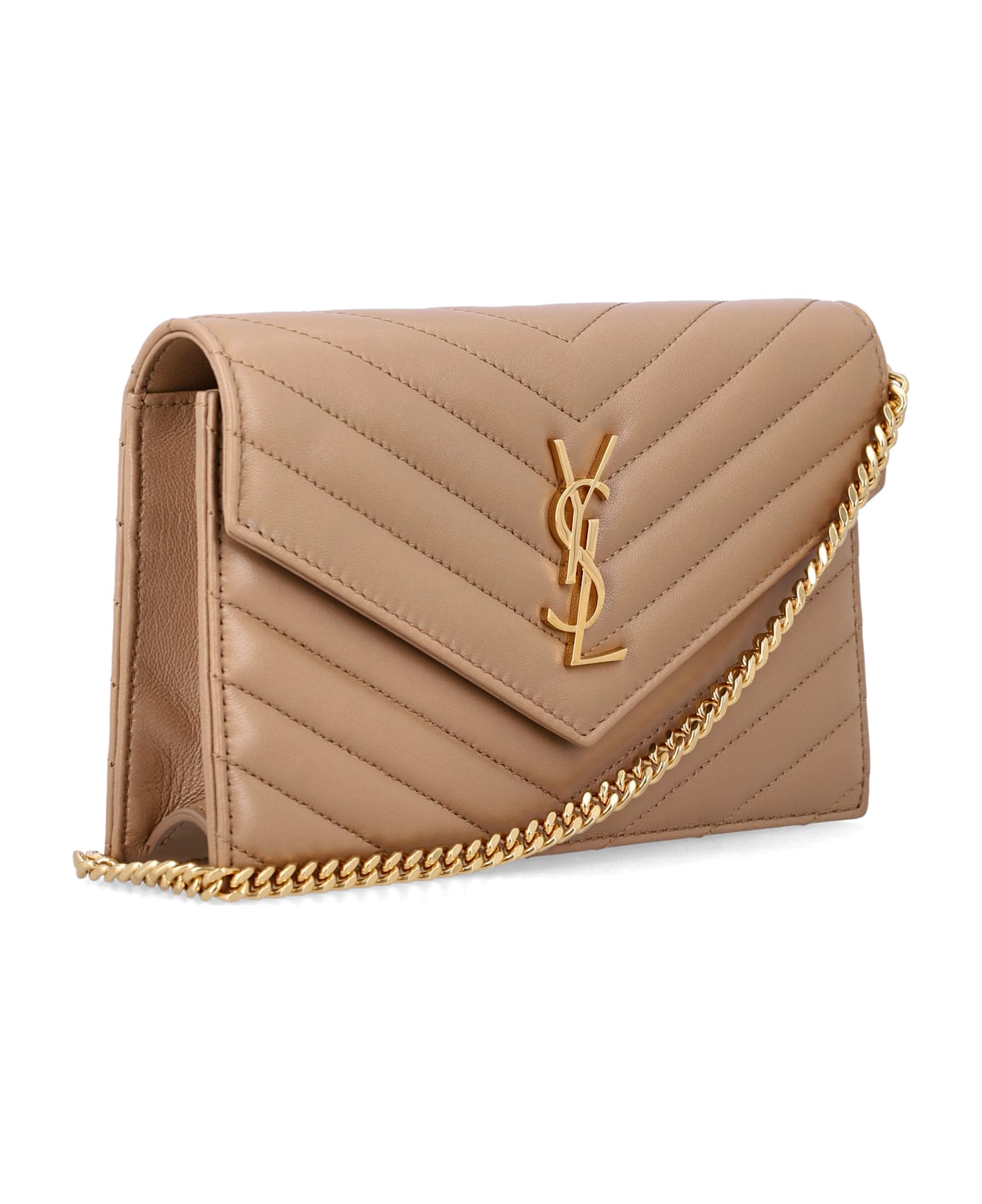 Saint Laurent Cassandre Lambskin Chain Wallet - NATURAL TAN