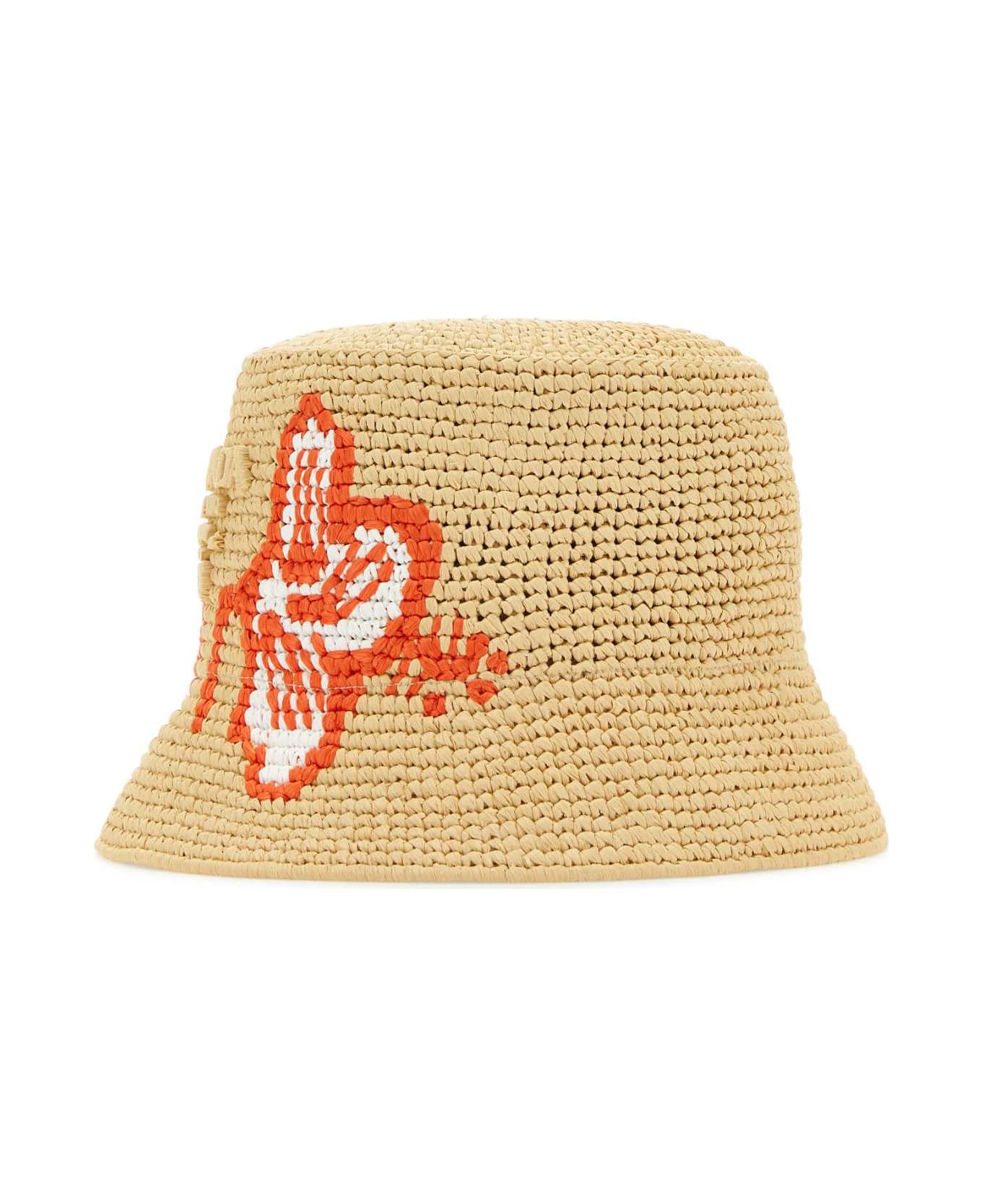 Prada Raffia Bucket Hat - NATURALEARANC