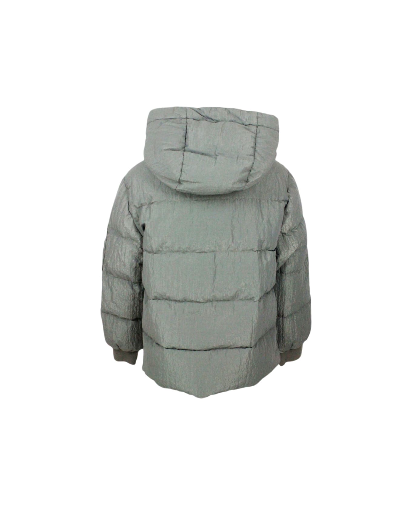 C.P. Company Down Jacket In Real Goose Down In Saint-peter Fabric In Wrinkled Effect Garment Dyed. Full Zip Closure, Integrated Hood And Front Pockets - Military