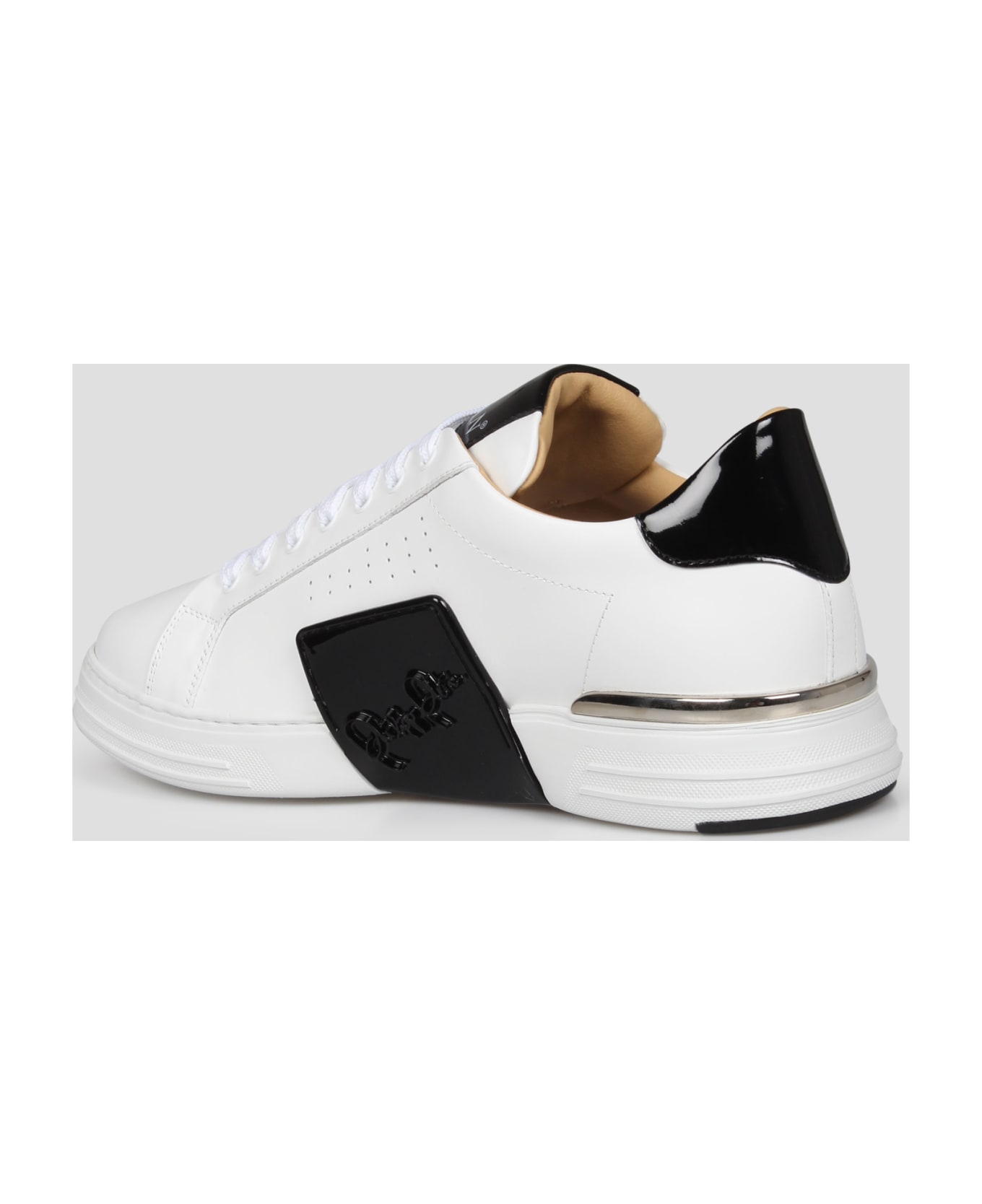 Philipp Plein Mix Leather Lo-top Sneakers Hexagon - White