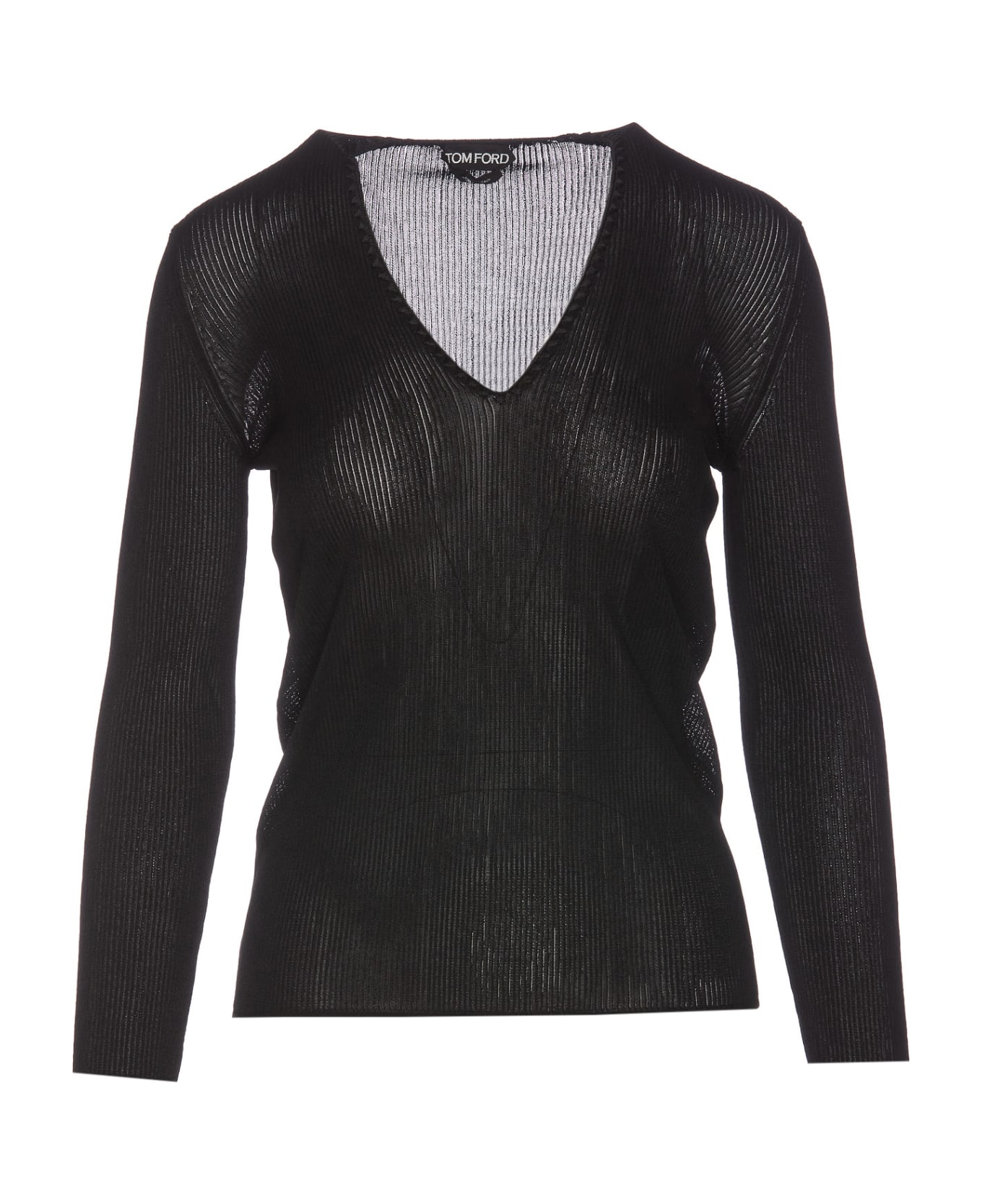 Tom Ford Sheer Fine-ribbed Top - Black