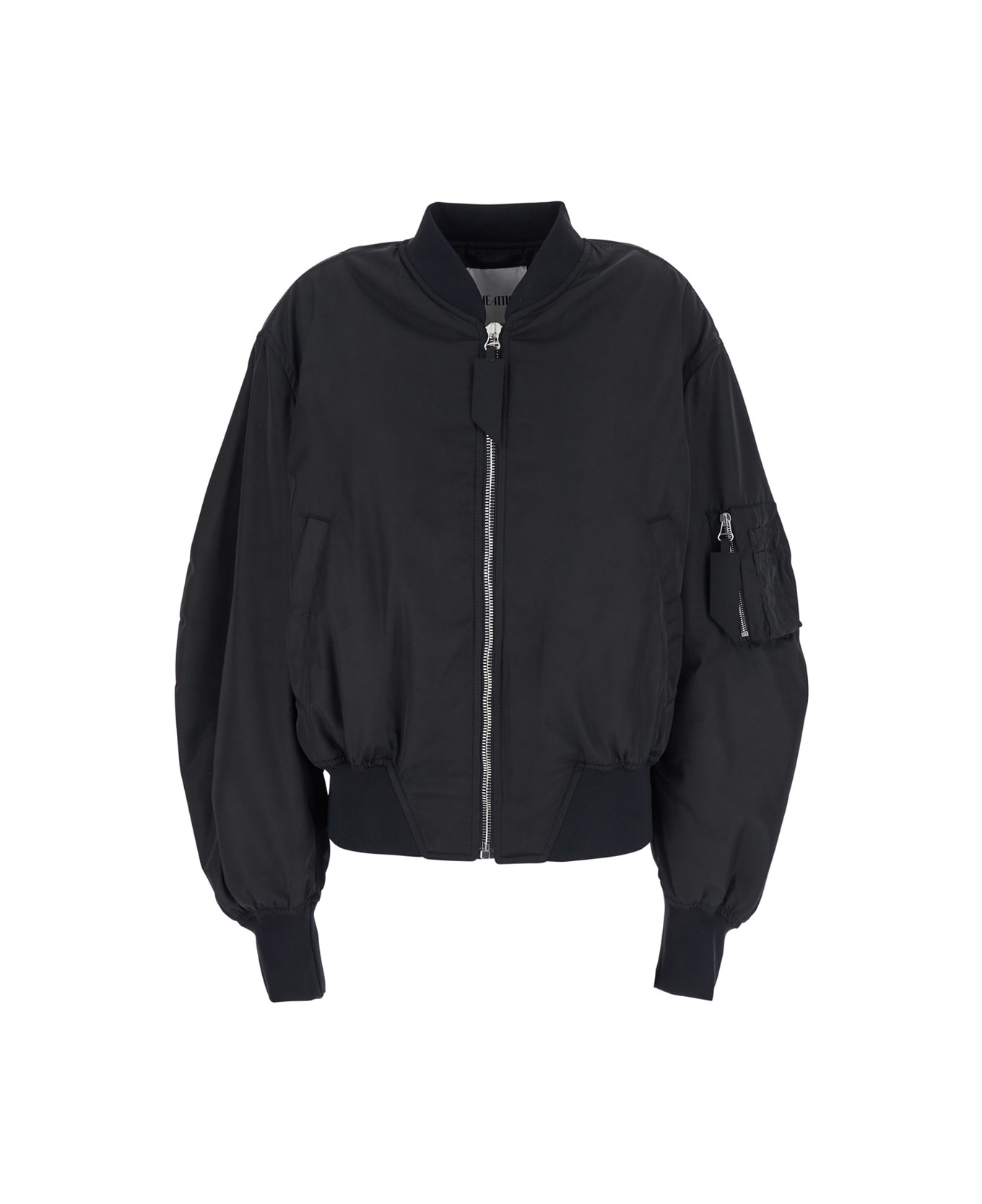 The Attico Black Bomber Jacket With Front Zip Closure And One Zipped Pocket On The Sleeve In Tech Fabric Woman - Black