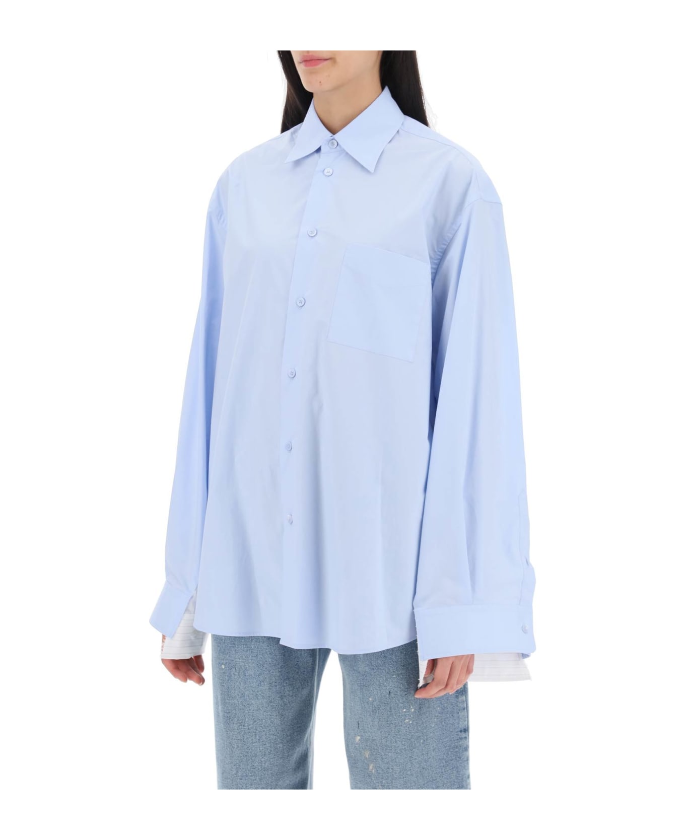 MM6 Maison Margiela Poplin Shirt With Striped Inserts - LIGHT BLUE (Light blue)