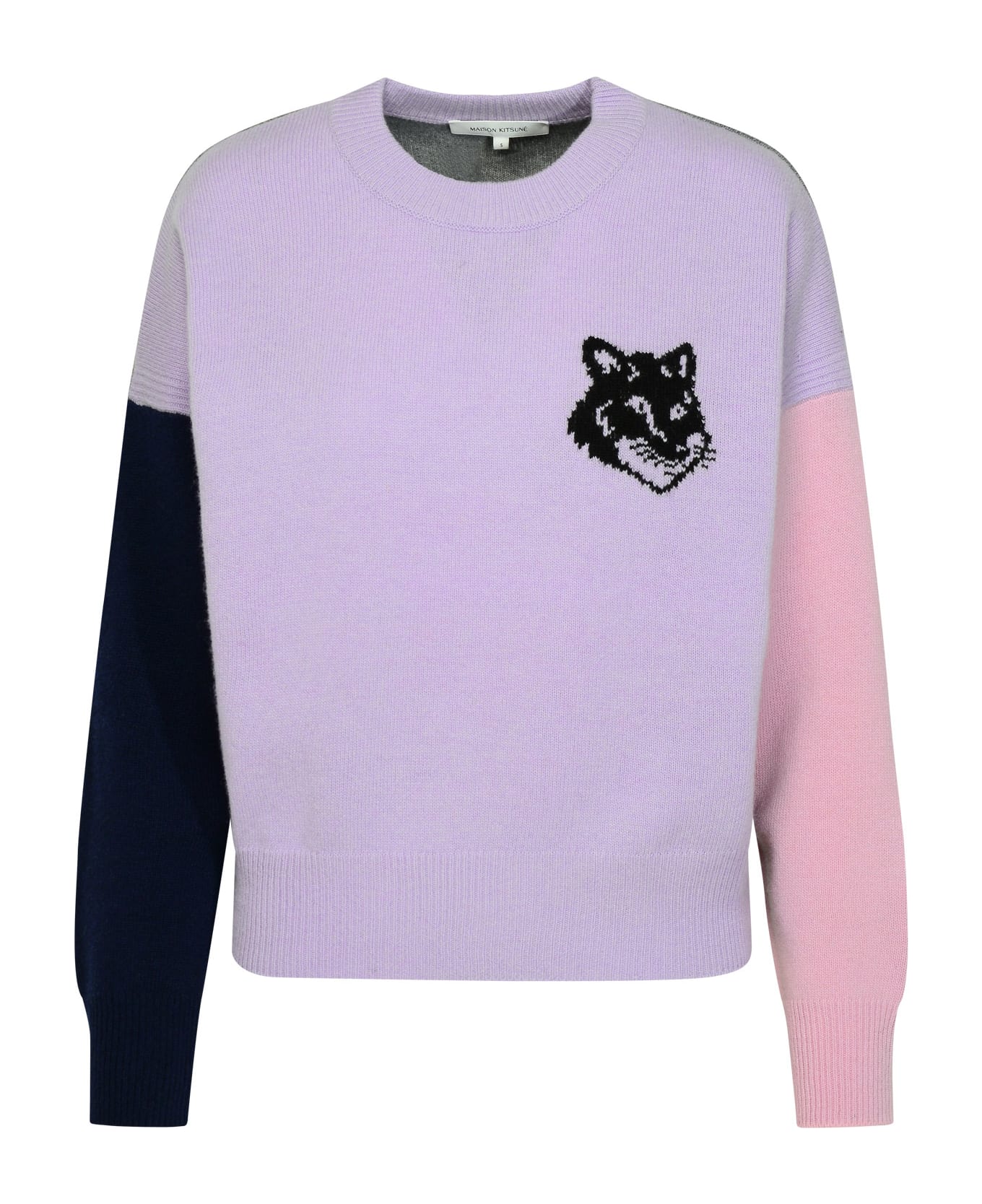 Maison Kitsuné 'fox Head' Lilac Wool Sweater - Liliac