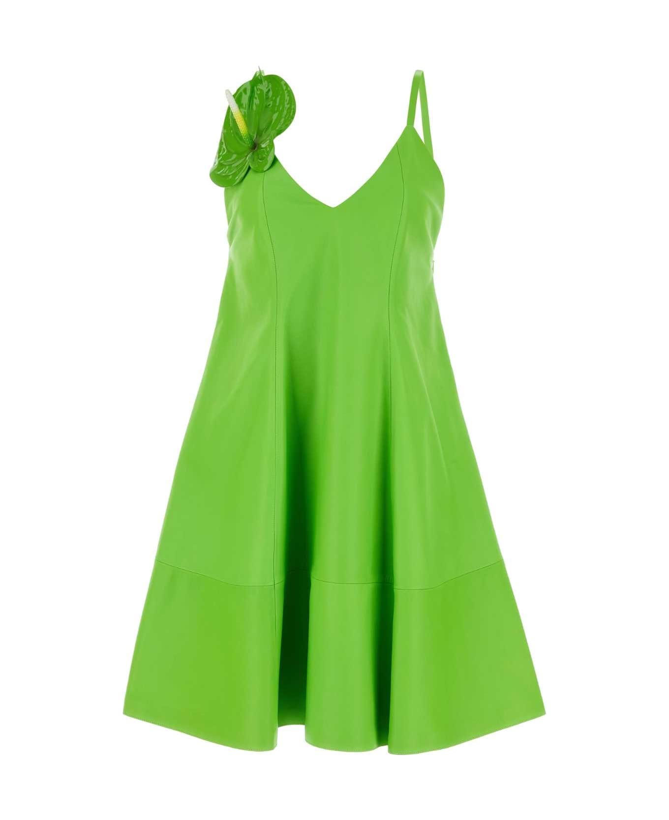 Loewe Fluo Green Leather Mini Dress - FLUOGREEN
