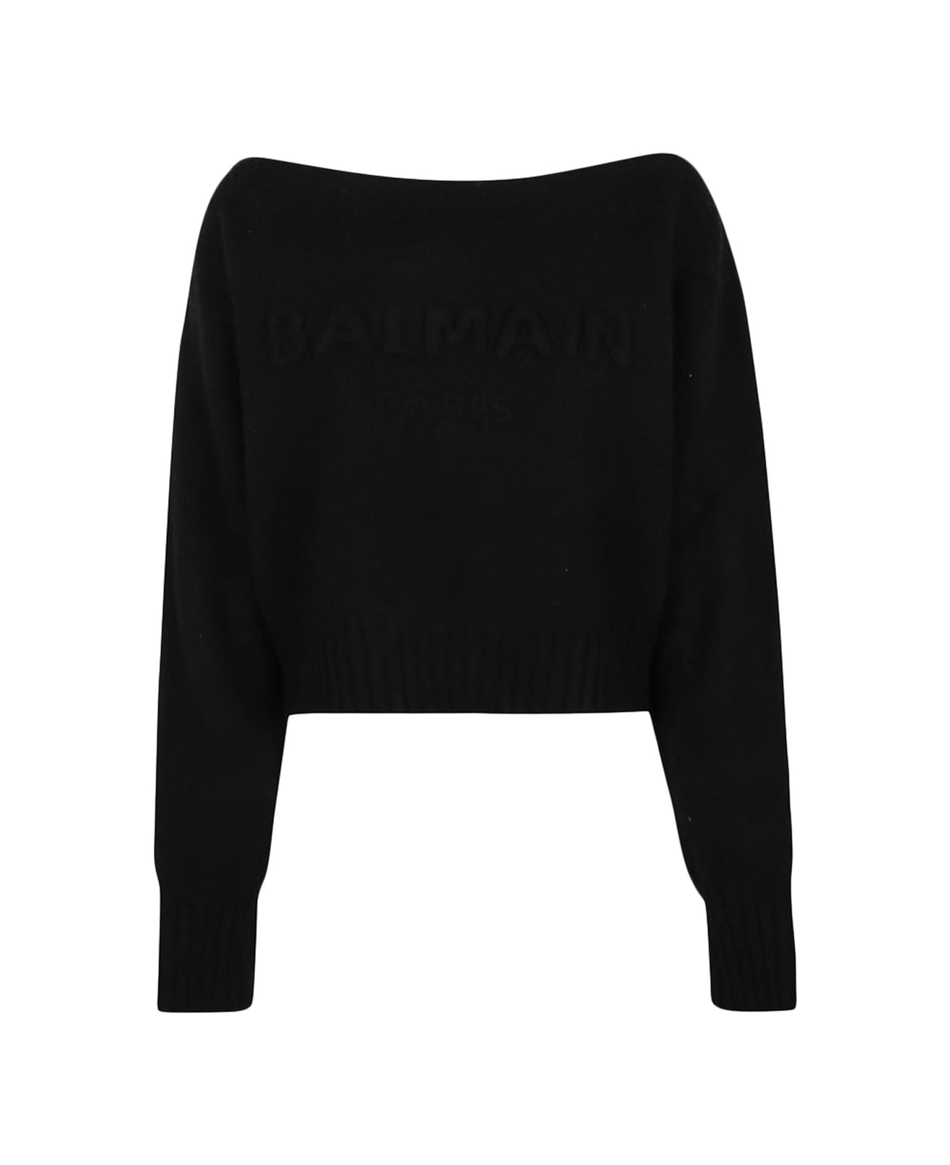 Balmain Off Shoulder  Brush Knit Sweater - Pa Noir