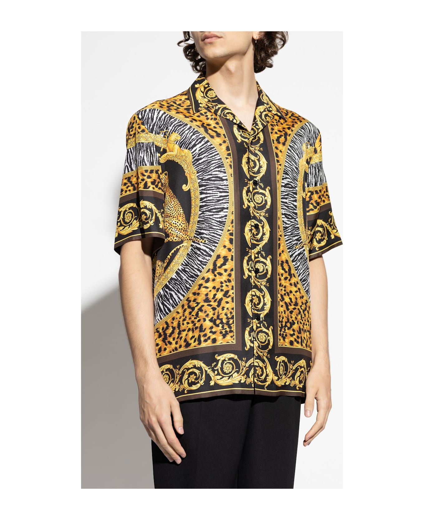 Versace Silk Short-sleeve Shirt - BLACK