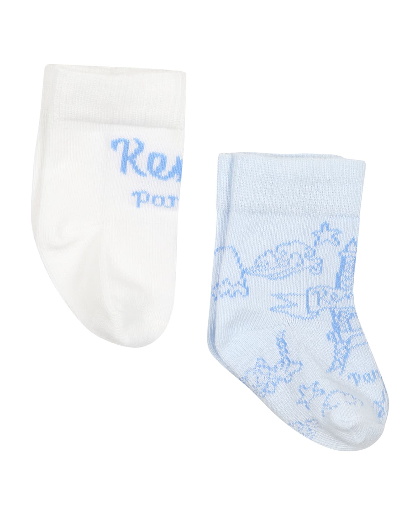 Kenzo Kids Socks Set For Baby Boy With Logo - Light Blue シューズ