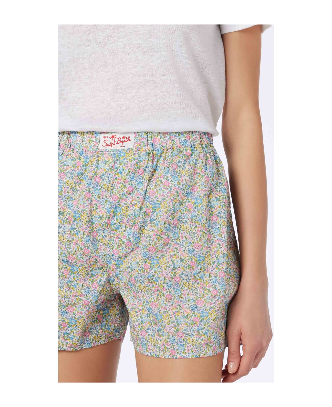 MC2 Saint Barth Woman Emma 
Georgina Print Cotton Shorts Boxy | Made With Liberty Fabric - YELLOW