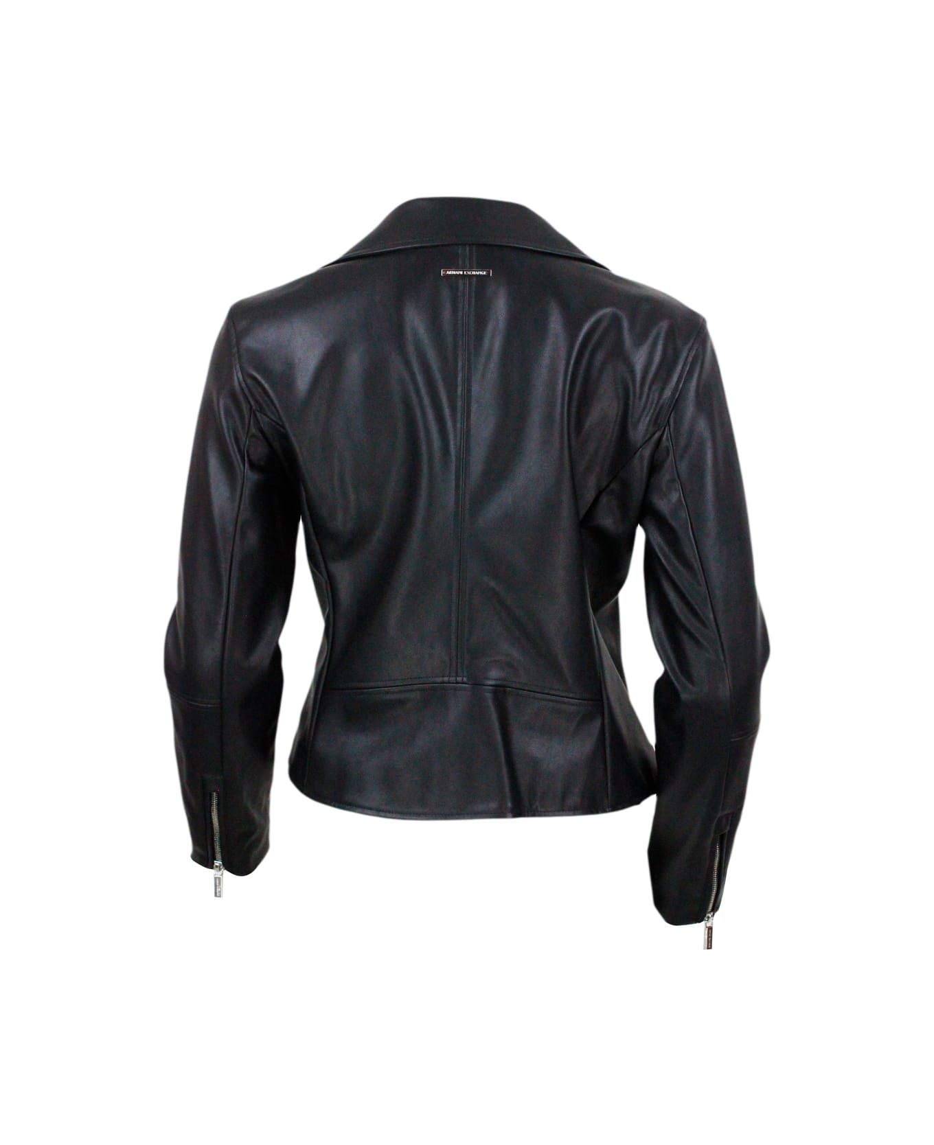 Armani Collezioni Studded Jacket Made Of Eco-leather With Zip Closure And Zips On The Cuffs And Pockets - Black レザージャケット