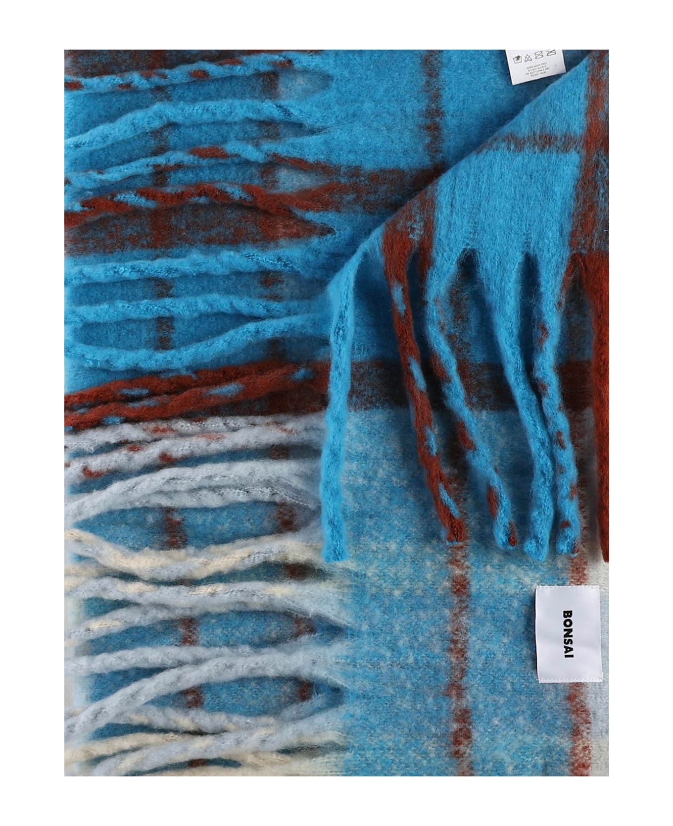 Bonsai Checked Scarf With Logo - LIGHT BLUE/MULTI