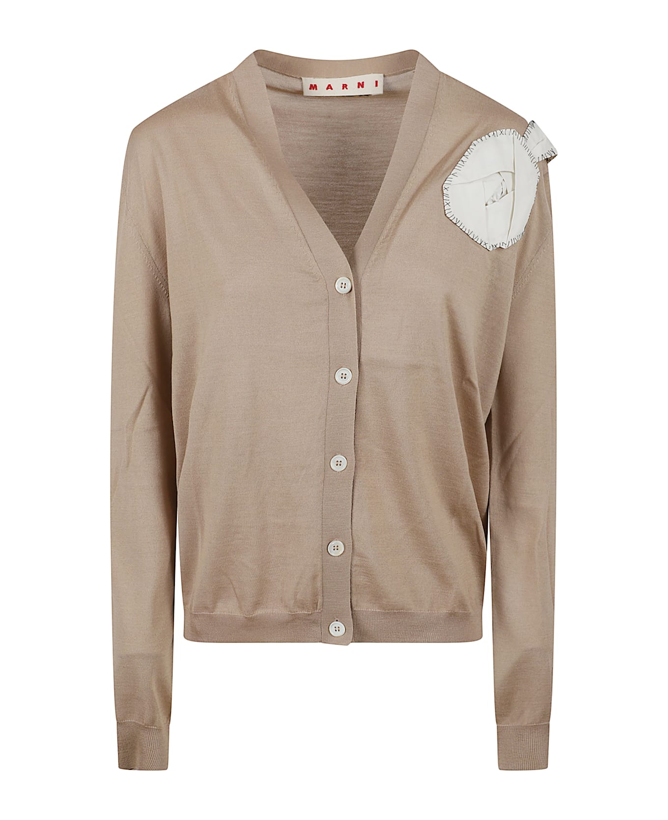Marni Rose Appliqué Cardigan - MOCCASIN