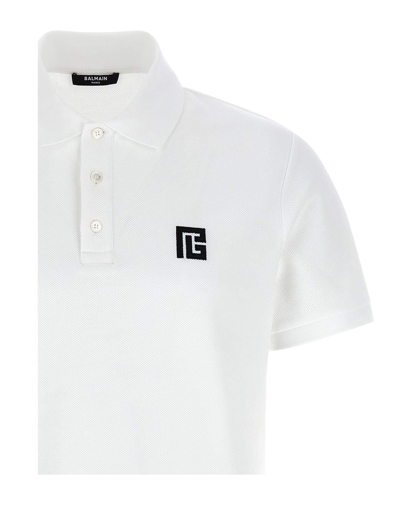 Balmain Embroidery Polo Shirt - White/Black