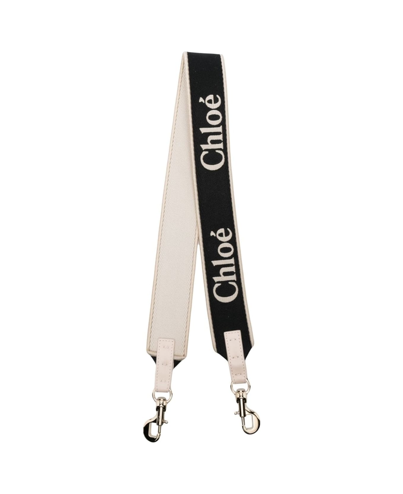 Chloé Black And Ivory Canvas Shoulder Strap With Logo - Black