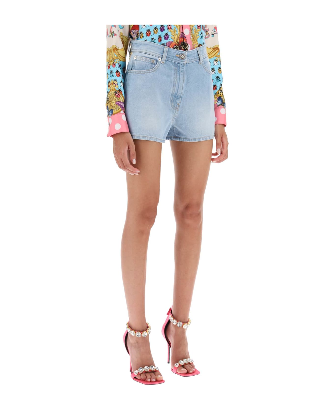 Versace Butterflies & Ladybugs Denim Shorts - BLUE MULTICOLOR (Blue) ショートパンツ