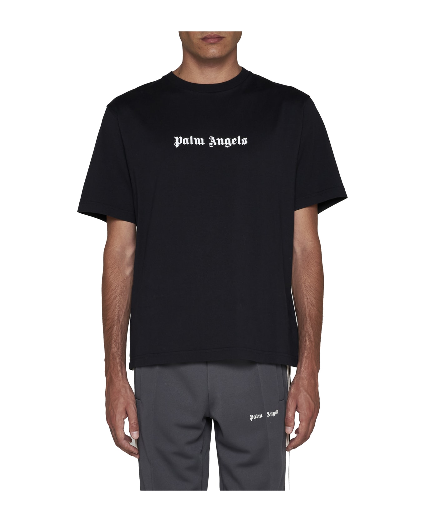 Palm Angels Cotton T-shirt With Logo Print - Black