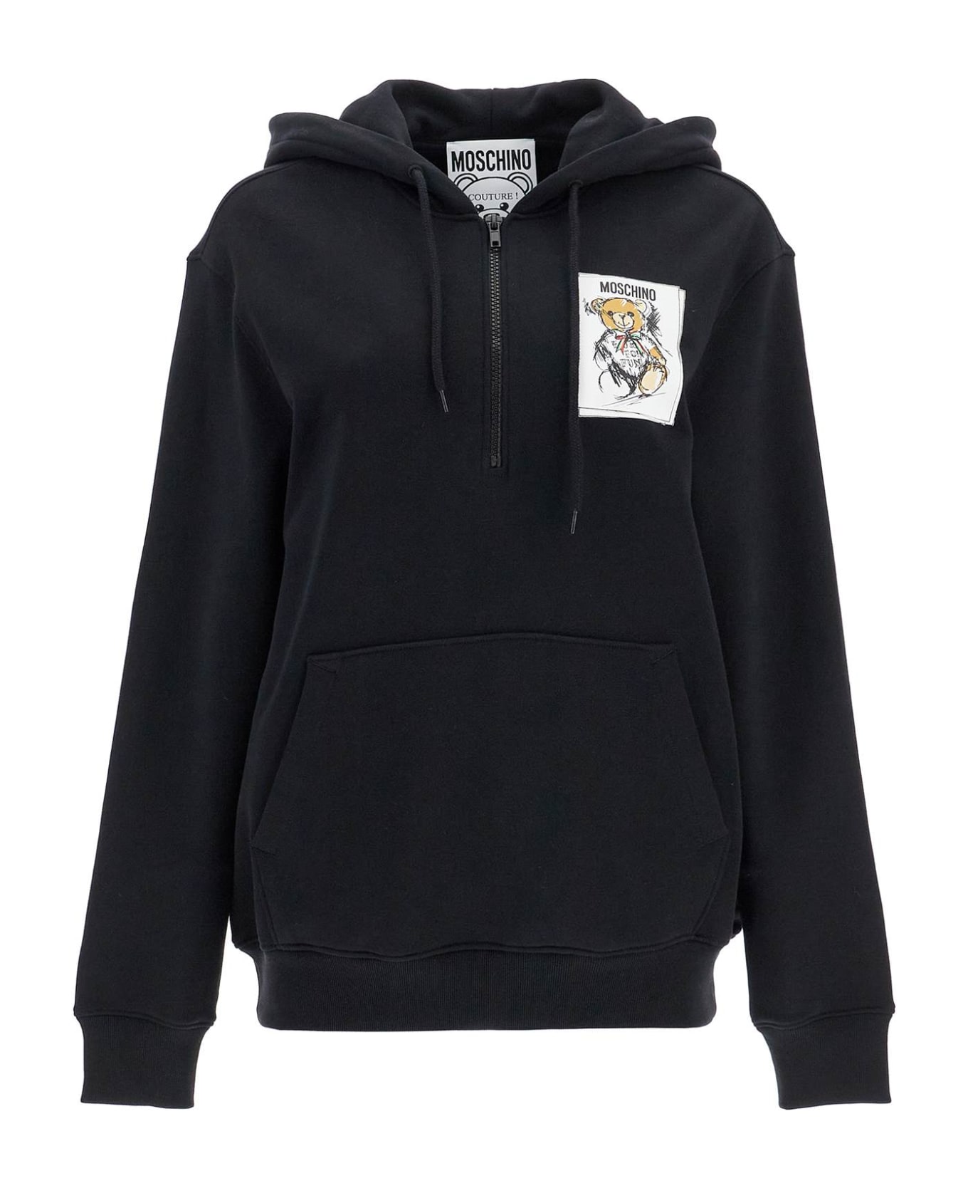 Moschino Logo Printed Zipped Hoodie - MULTI BLACK (Black)