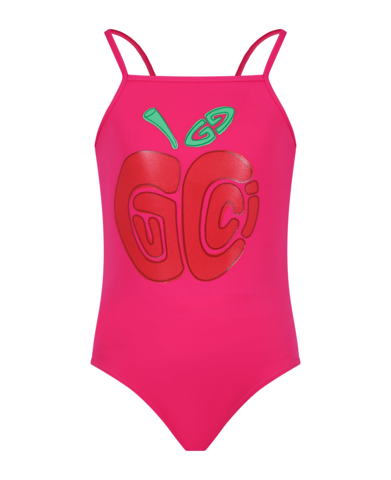 Gucci Fuchsia One-piece Swimsuit For Girl With Gucci Apple Print - Fuchsia 水着