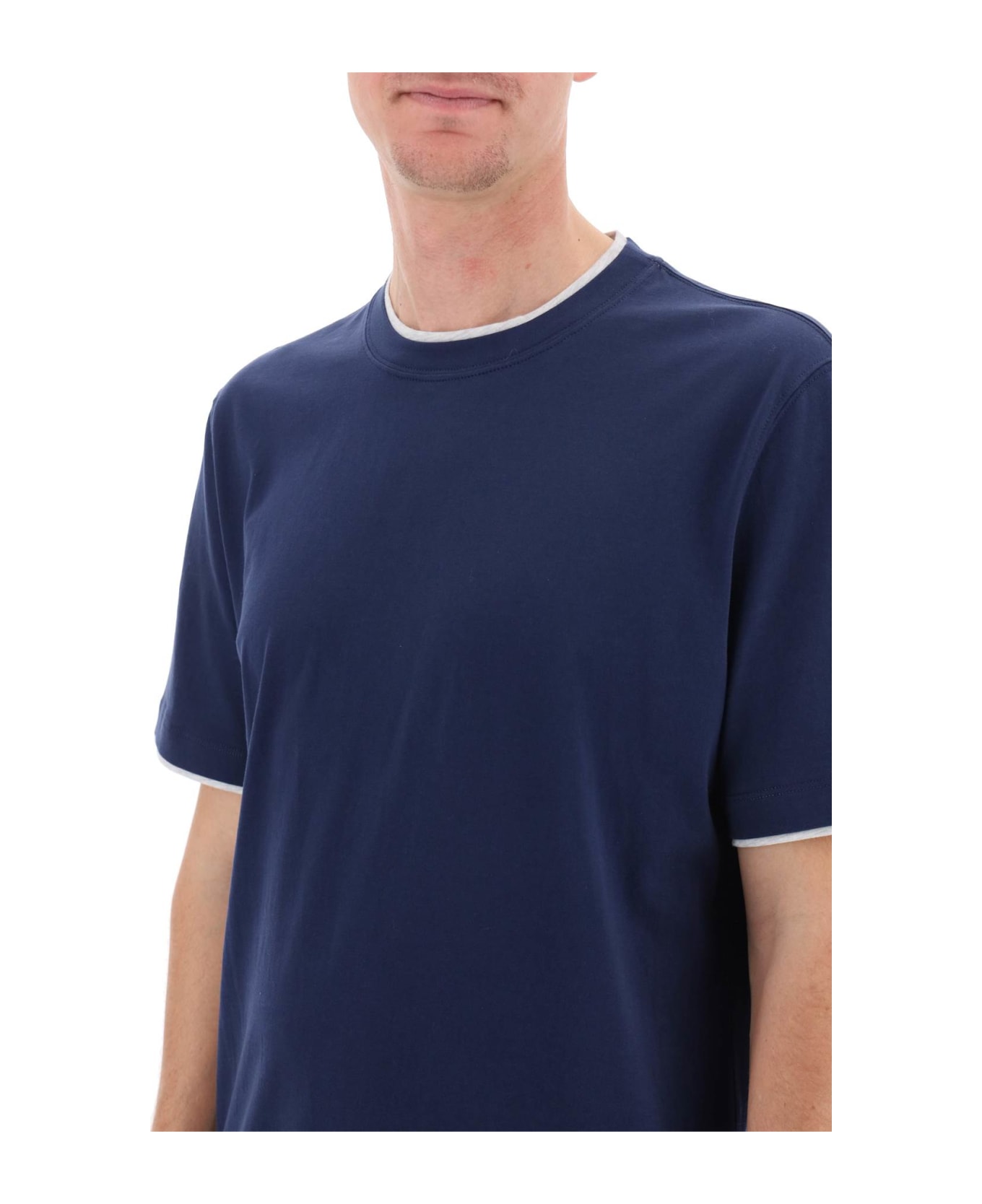 Brunello Cucinelli Layered-effect Crewneck T-shirt - Blu Prussia+grigio Chiaro
