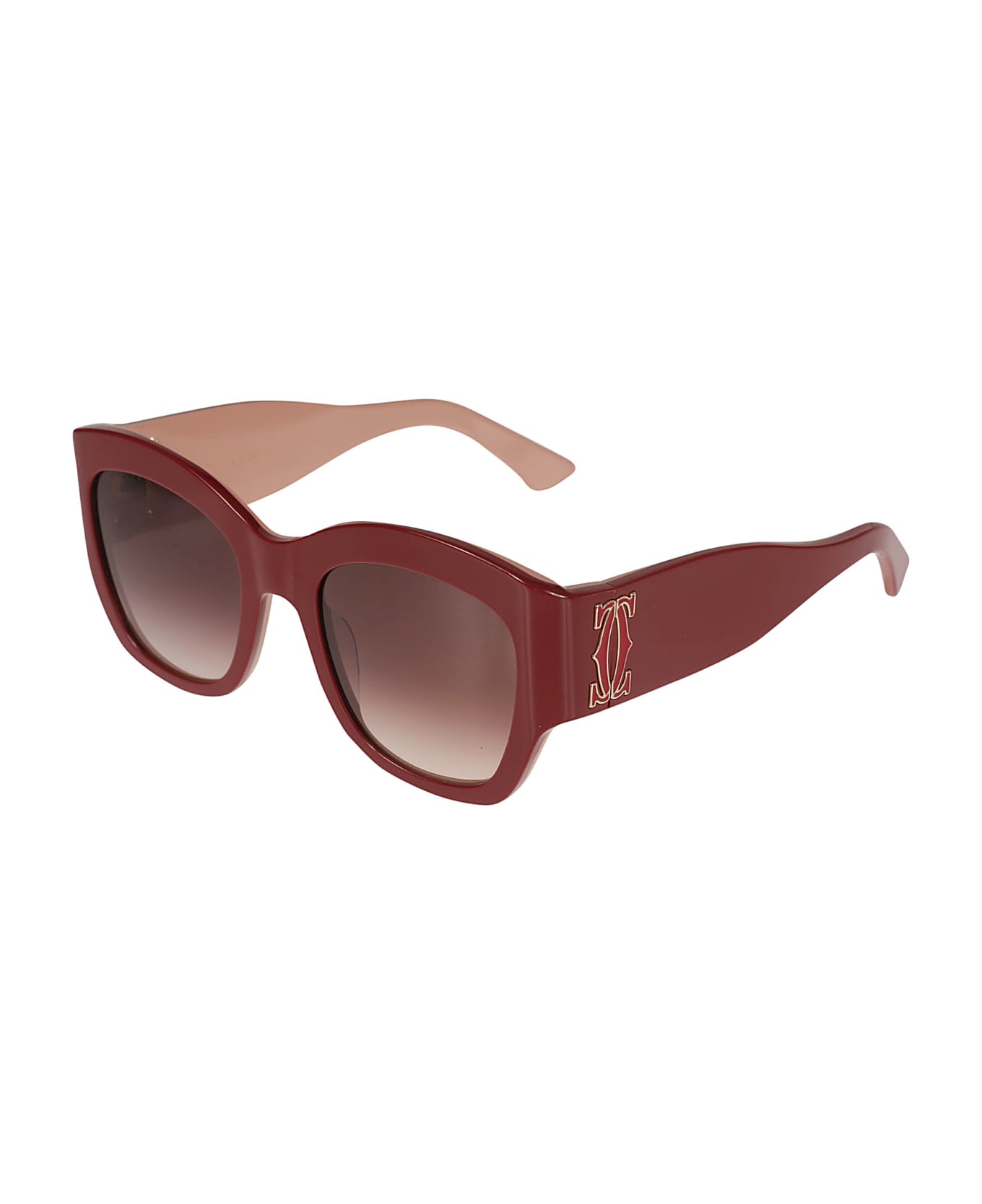 Cartier Eyewear Curved Square Sunglasses - Burgundy Red