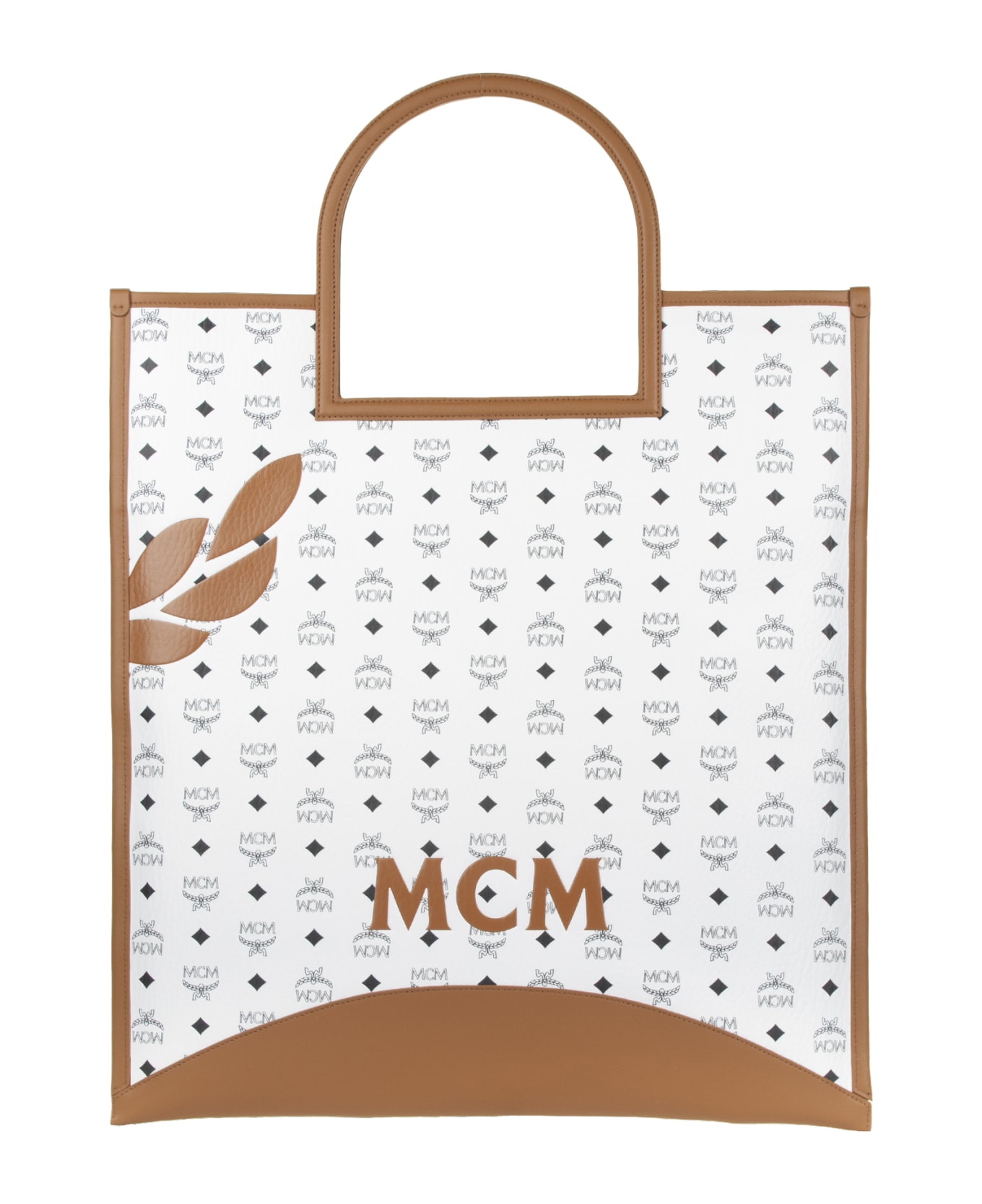 MCM Aren Fold Tote Bag With Logo Motif - WHITE