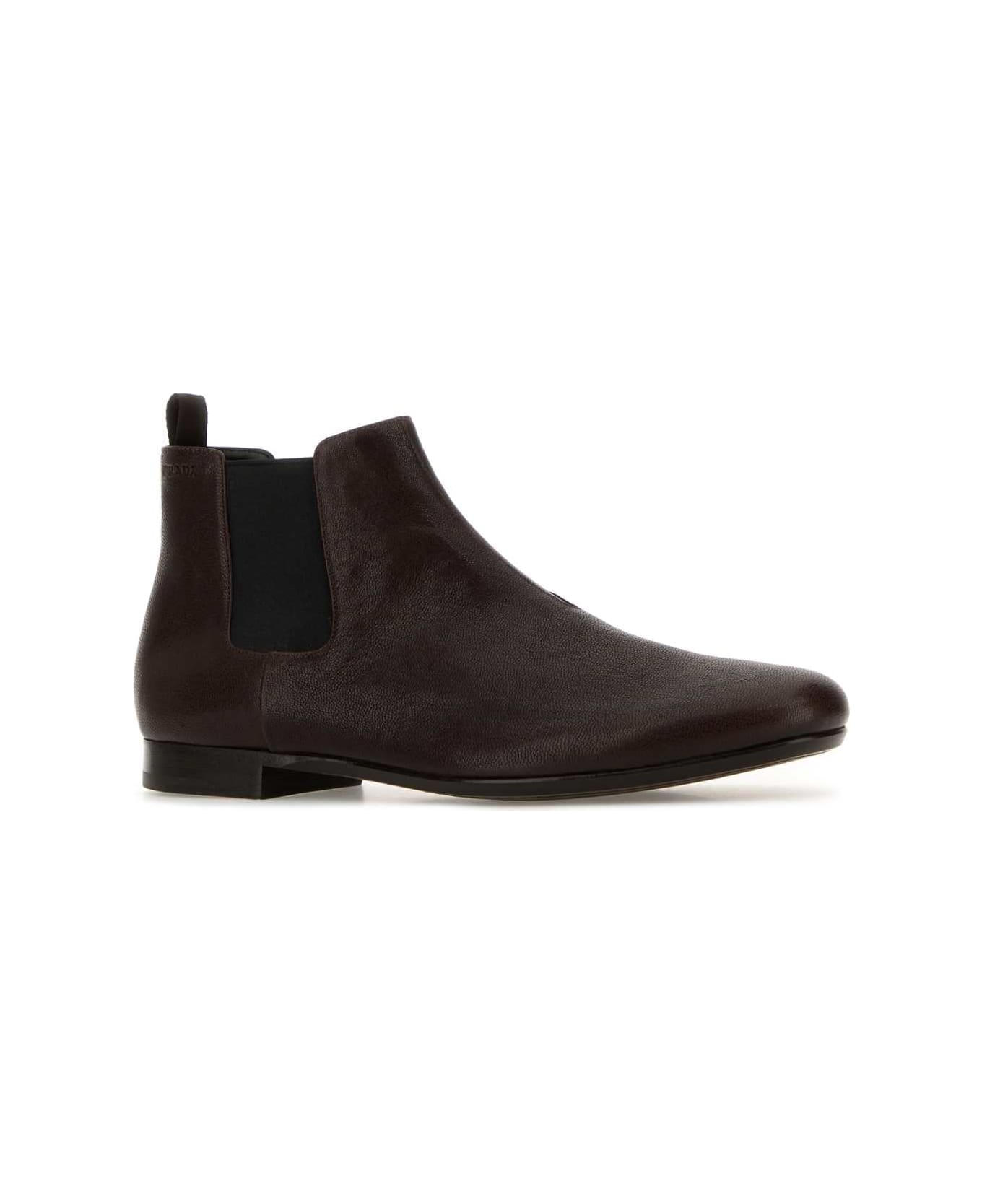 Prada Brown Leather Ankle Boots - MORO