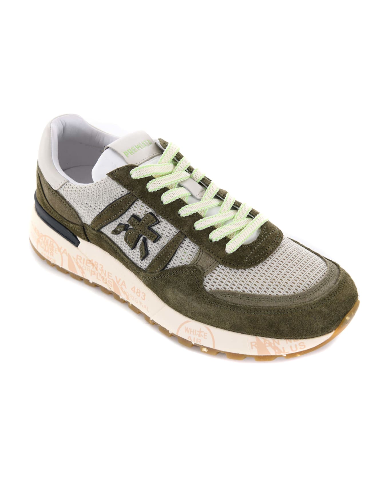 Premiata Sneakers In Suede And Perforated Mesh - Verde militare