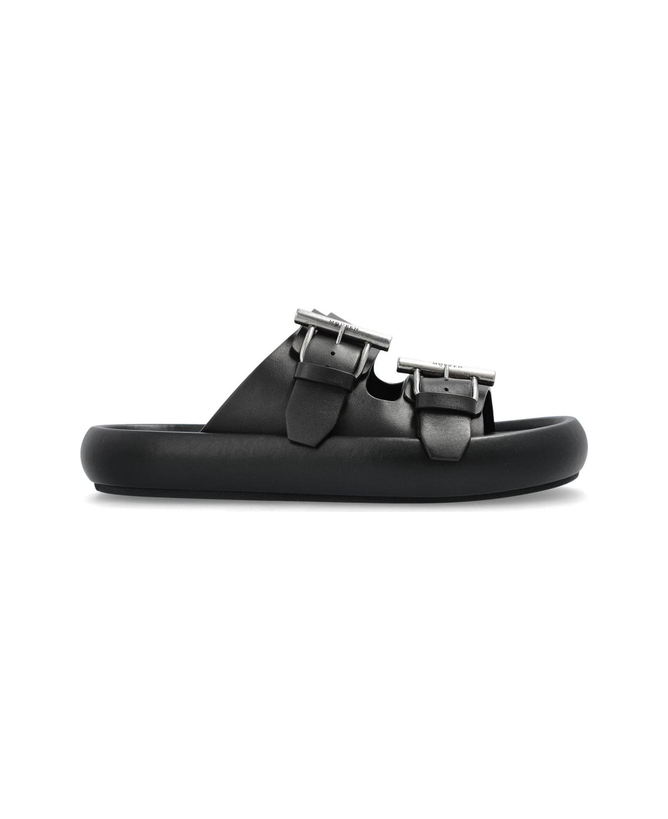 Alexander McQueen Double Buckle Slip-on Slides - Black/silver